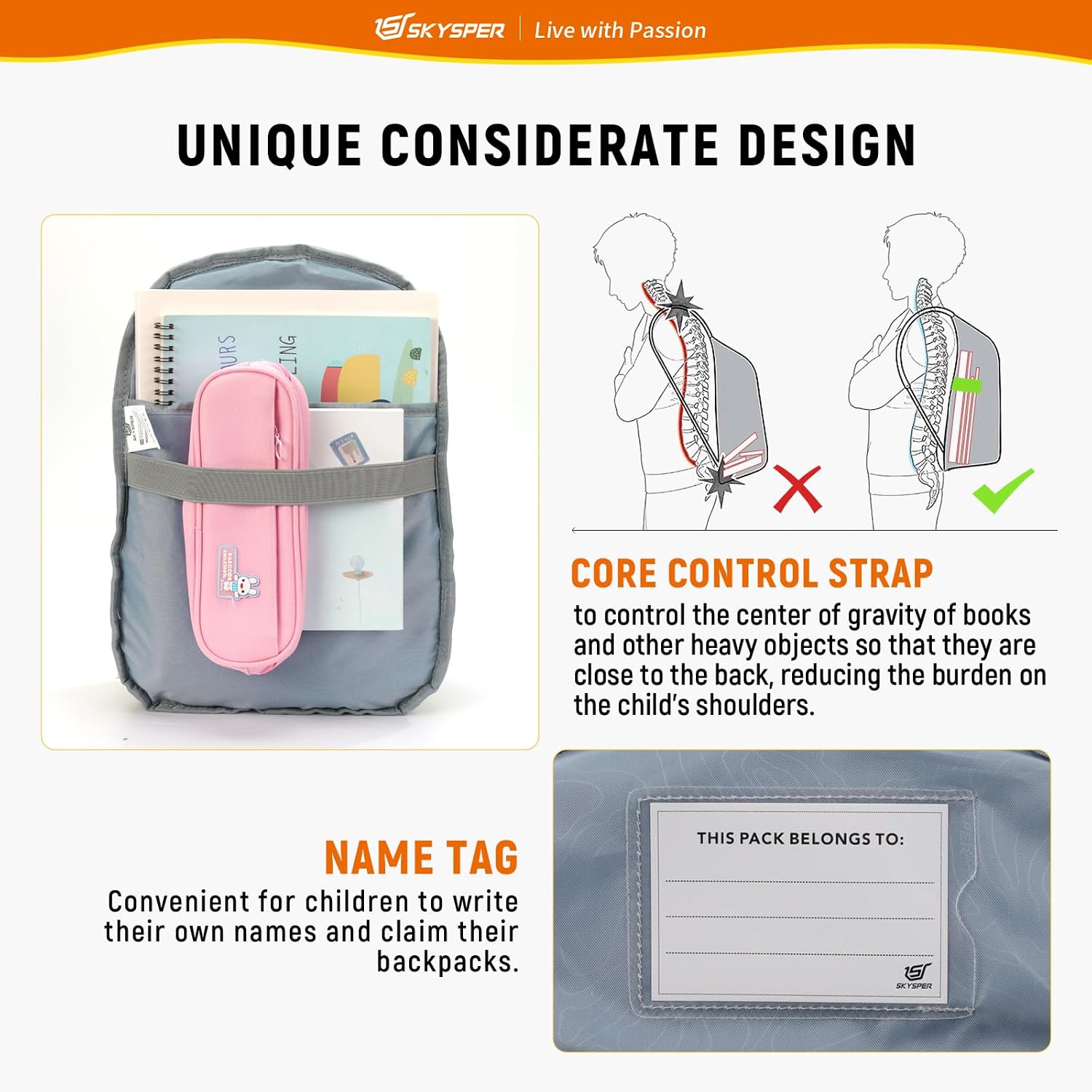 Detalle 2 de SKYSPER Kinderrucksack 10L – robuster Wanderrucksack mit Brustgurt für Jungen & Mädchen