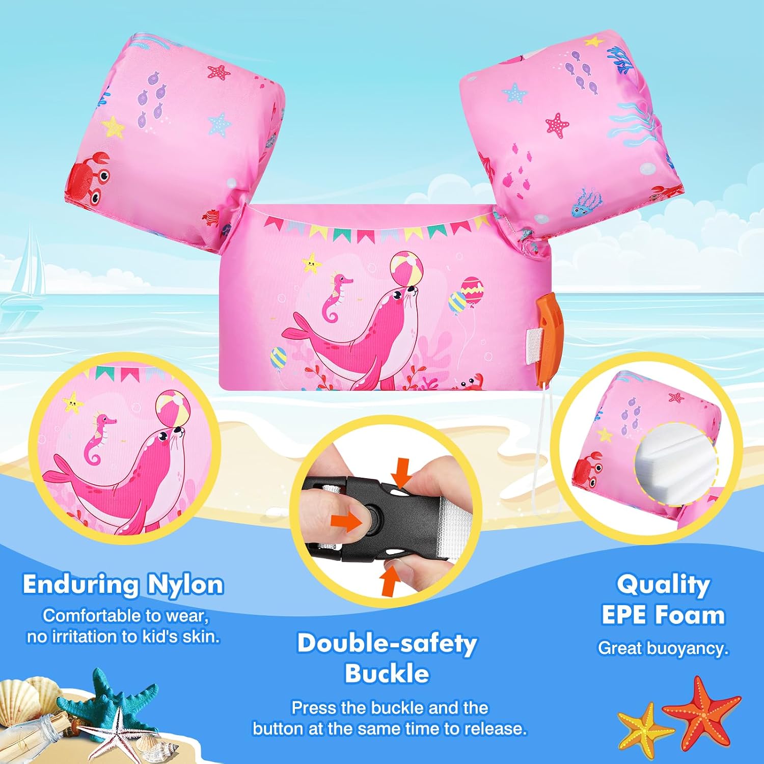 Detalle de MoKo Kinder-Schwimmflügel Cartoon – sicherer Auftrieb für 20–50 lbs