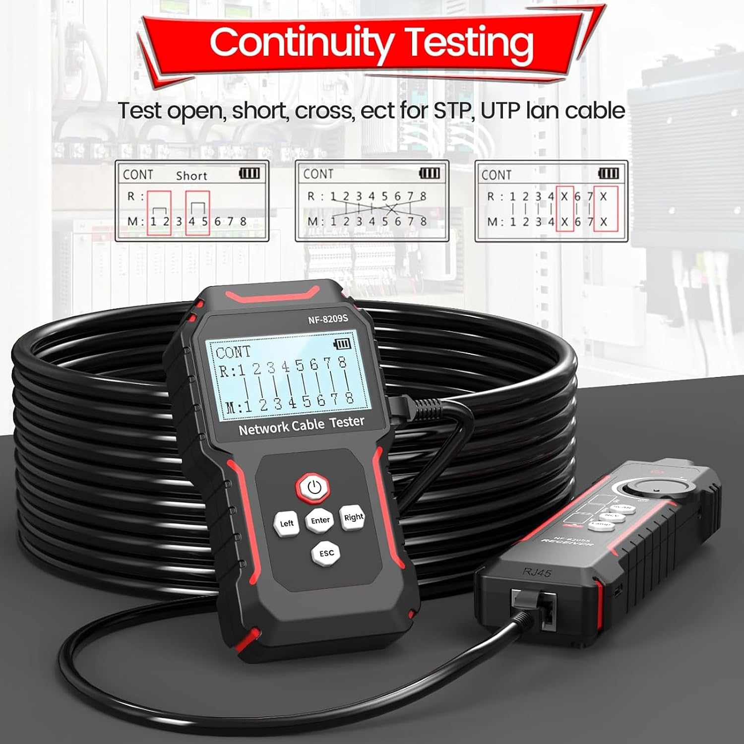 Detalle de NOYAFA NYF-NF8209S Network Cable Tester with PoE, NCV and Port Flash