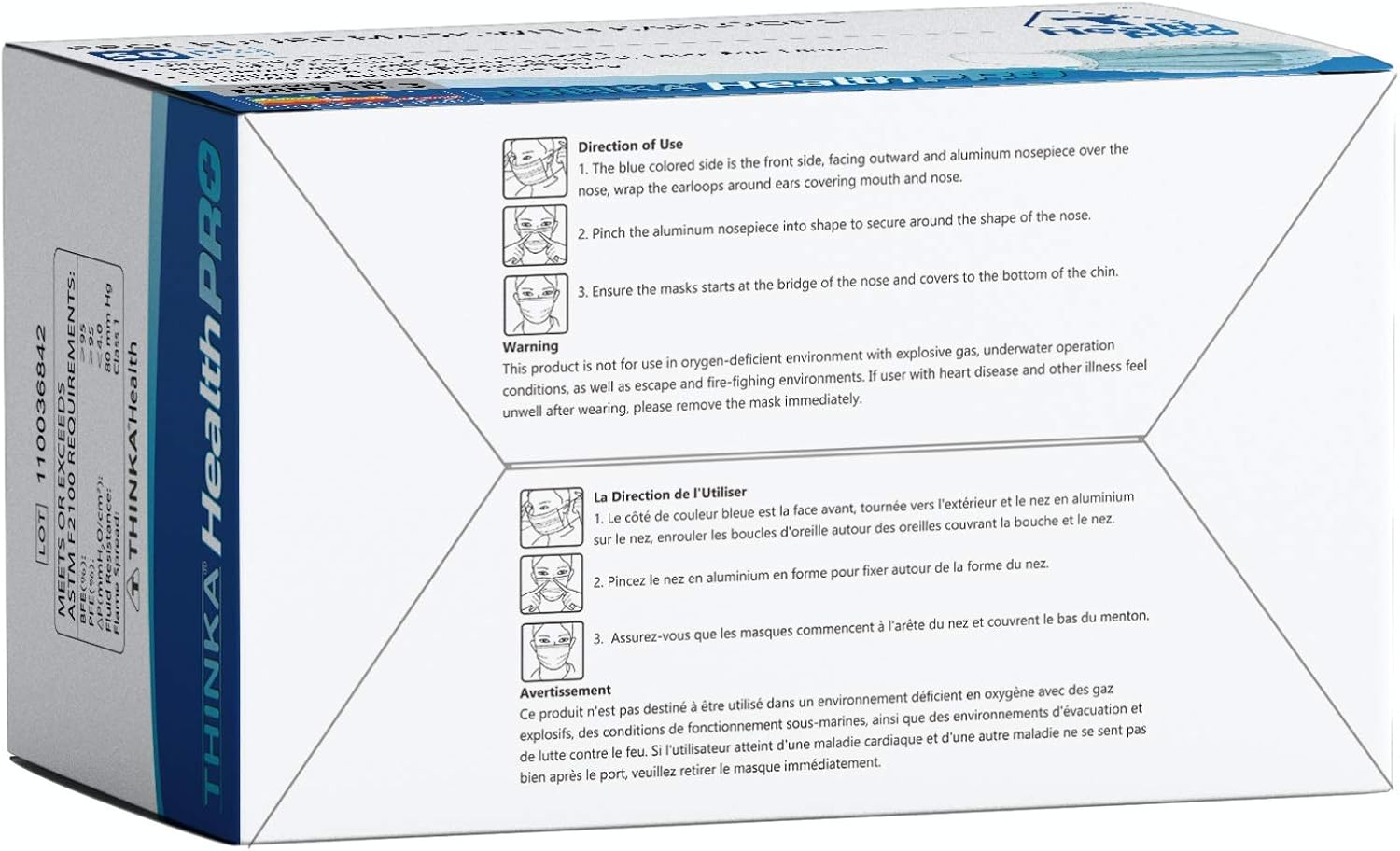 Detalle de THINKA Procedure Mask, 50-Pack, ASTM Level 1, Blue with Ear Loops