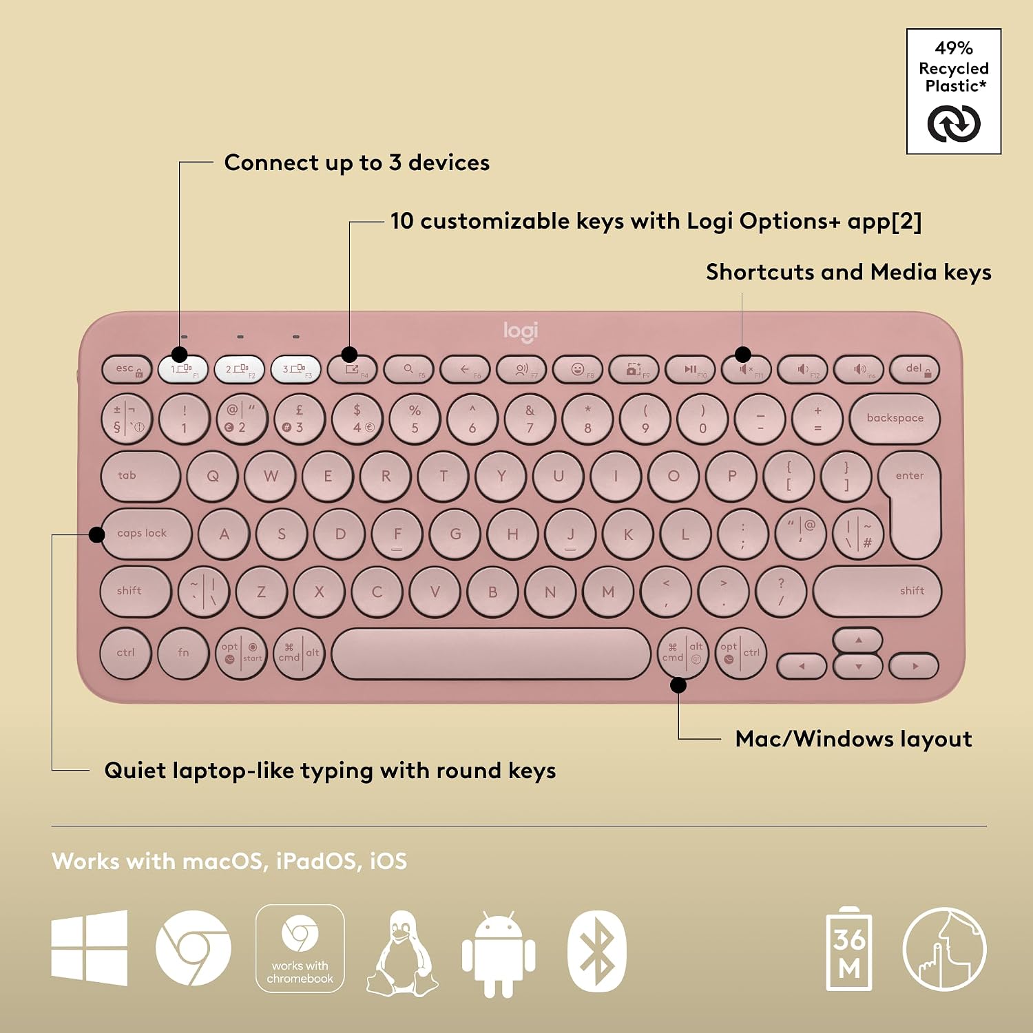 Thumbnail 6 de Logitech Pebble Keys 2 K380s UK wireless keyboard