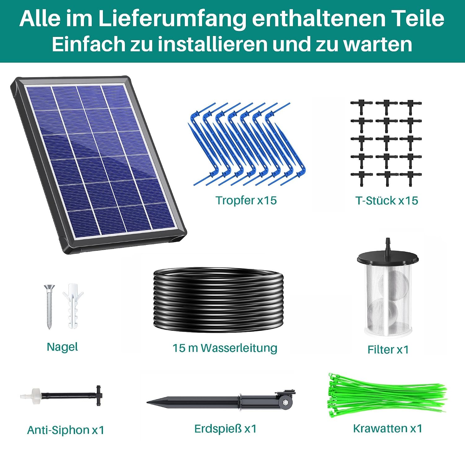 Detalle de Biling Solar Bewässerungssystem für bis zu 15–20 Topfpflanzen mit 3,5-W-Panel und 15 m Schlauch