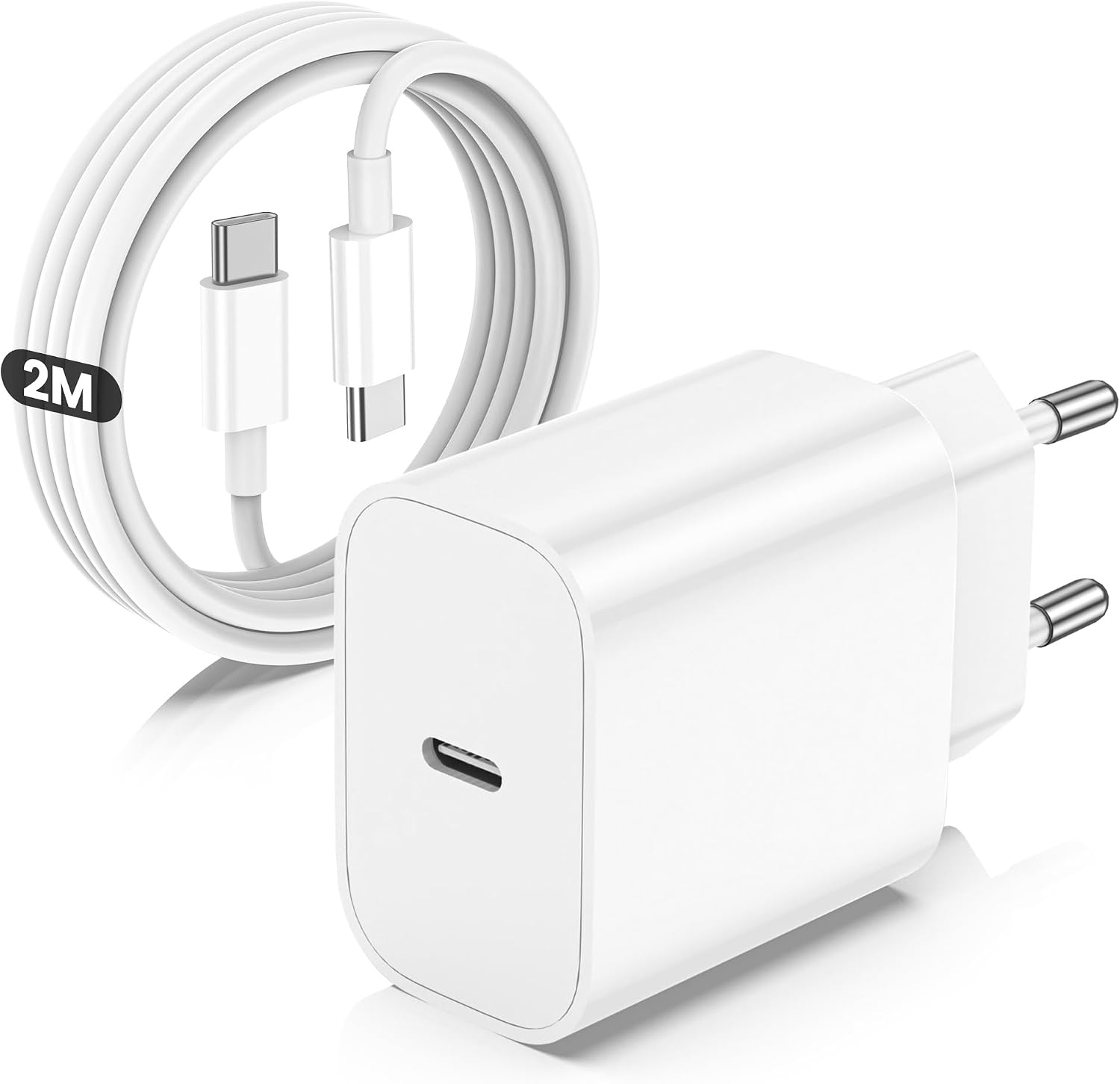 Detalle de USB-C Schnellladegerät mit 20W und 2 m Kabel – kompatibel mit iPhone, iPad und vielen Geräten