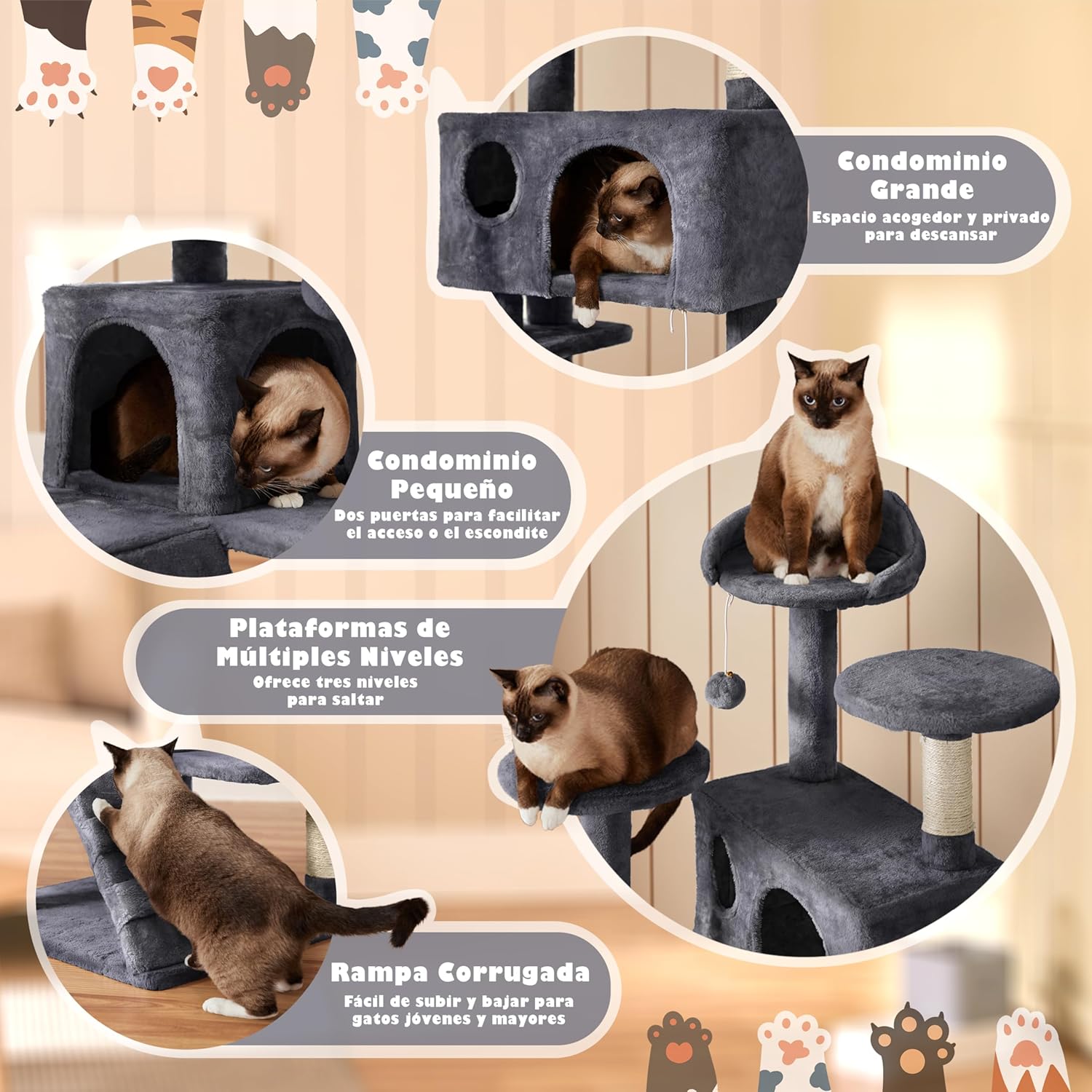 Detalle 2 de Yaheetech Árbol rascador 139 cm para gatos