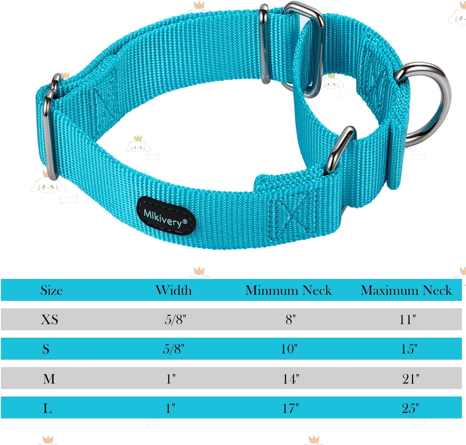 Thumbnail 1 de Mikivery Martingale Dog Collars Nylon Adjustable (Ice Blue) for Medium & Large Dogs