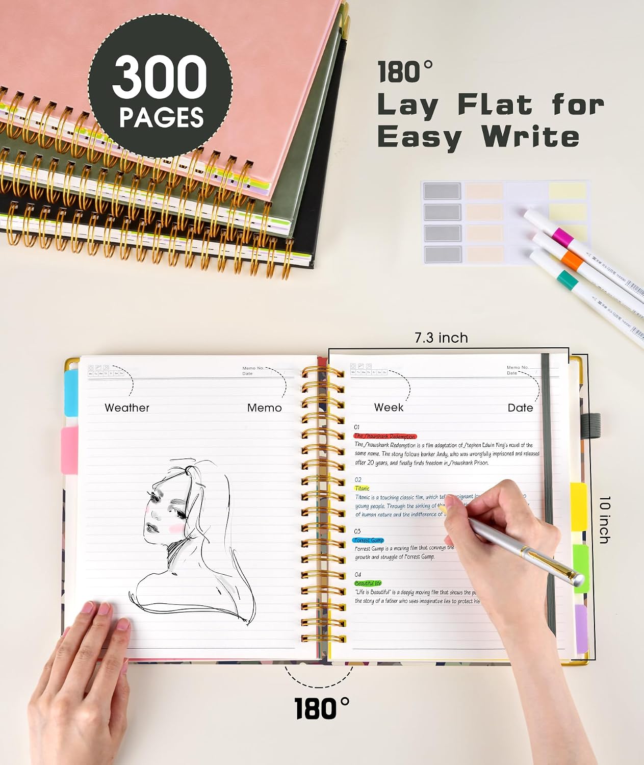 Detalle de dilitego Hardcover Spiral Notebook, 5-Subject, 300 Pages, Floral Cover