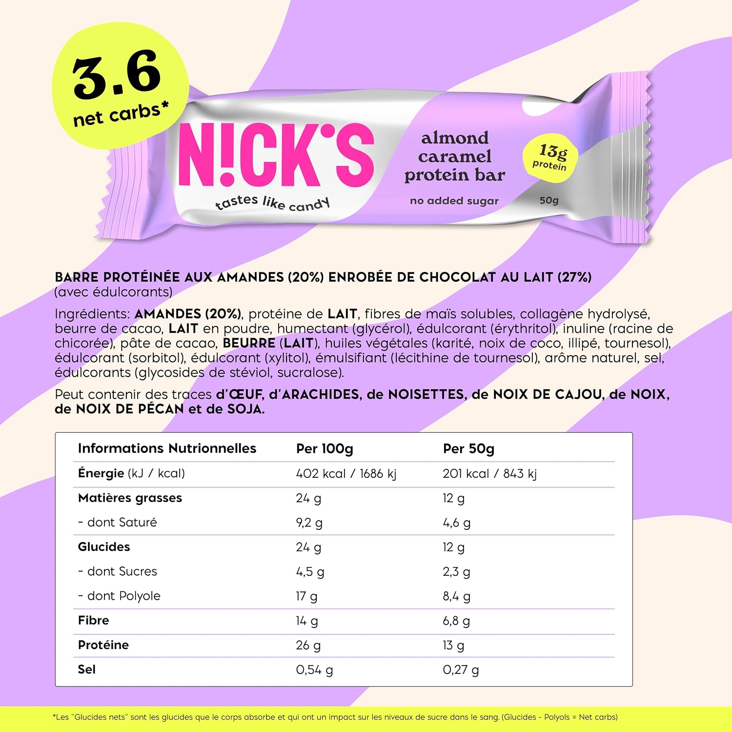 Detalle 2 de NICKS Barre protéinée amande caramel 201 kcal