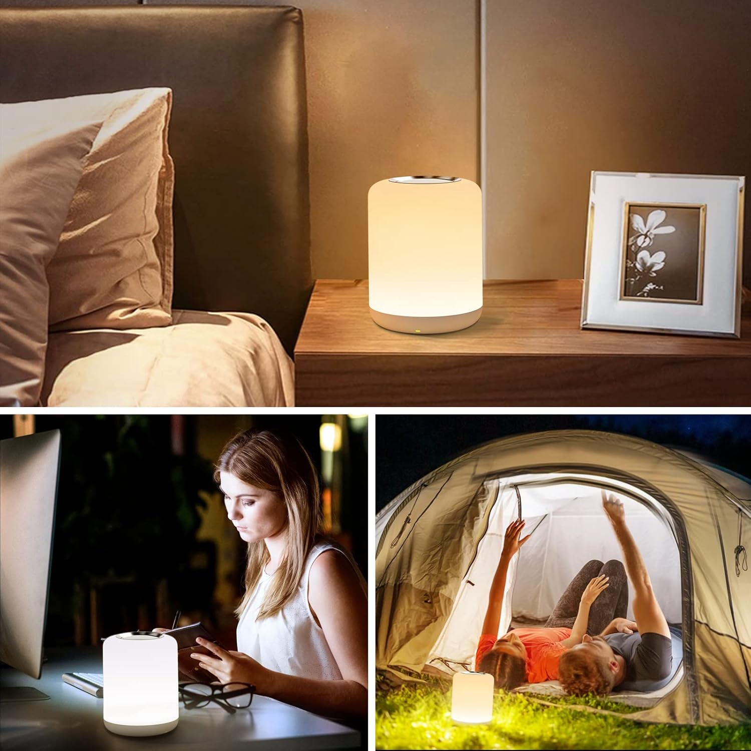Thumbnail 6 de SOLIDEE Nachttischlampe Touch Dimmbar mit RGB, Warmweiß/Kaltweiß, 1‑Stunden-Timer und USB-Aufladung
