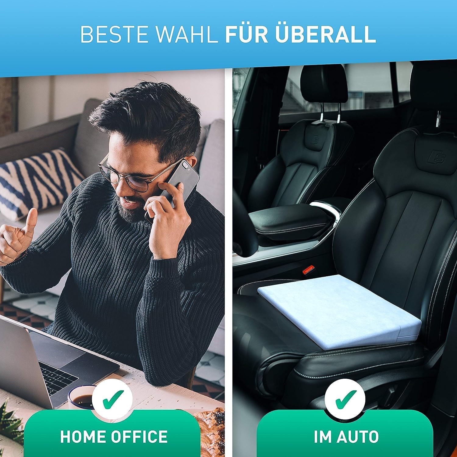 Thumbnail 5 de FLIPLINE Coussin chaise bureau en bleu — coussin ergonomique en forme de cuña pour soulager le bas du dos