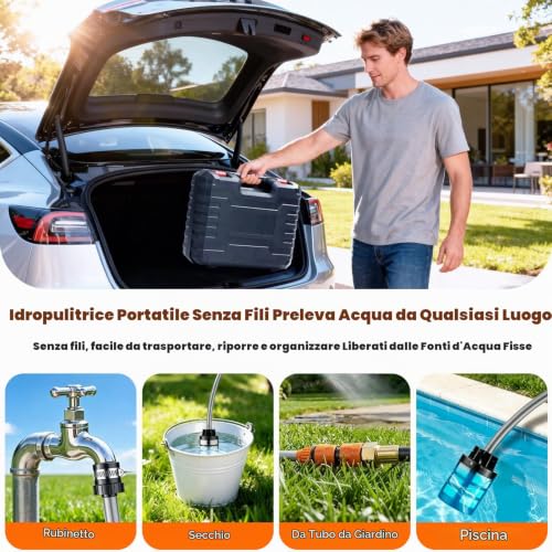Detalle de Idropulitrice a Batteria Lemolifys: Potente, Portatile e Senza Fili per Auto, Giardino e Irrigazione