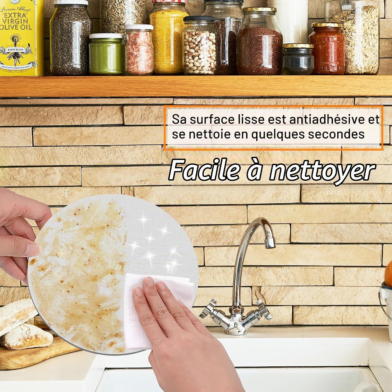 Detalle de Smash burgerpers van roestvrij staal, 16 cm, met antiaanbaklaag en houten handvat