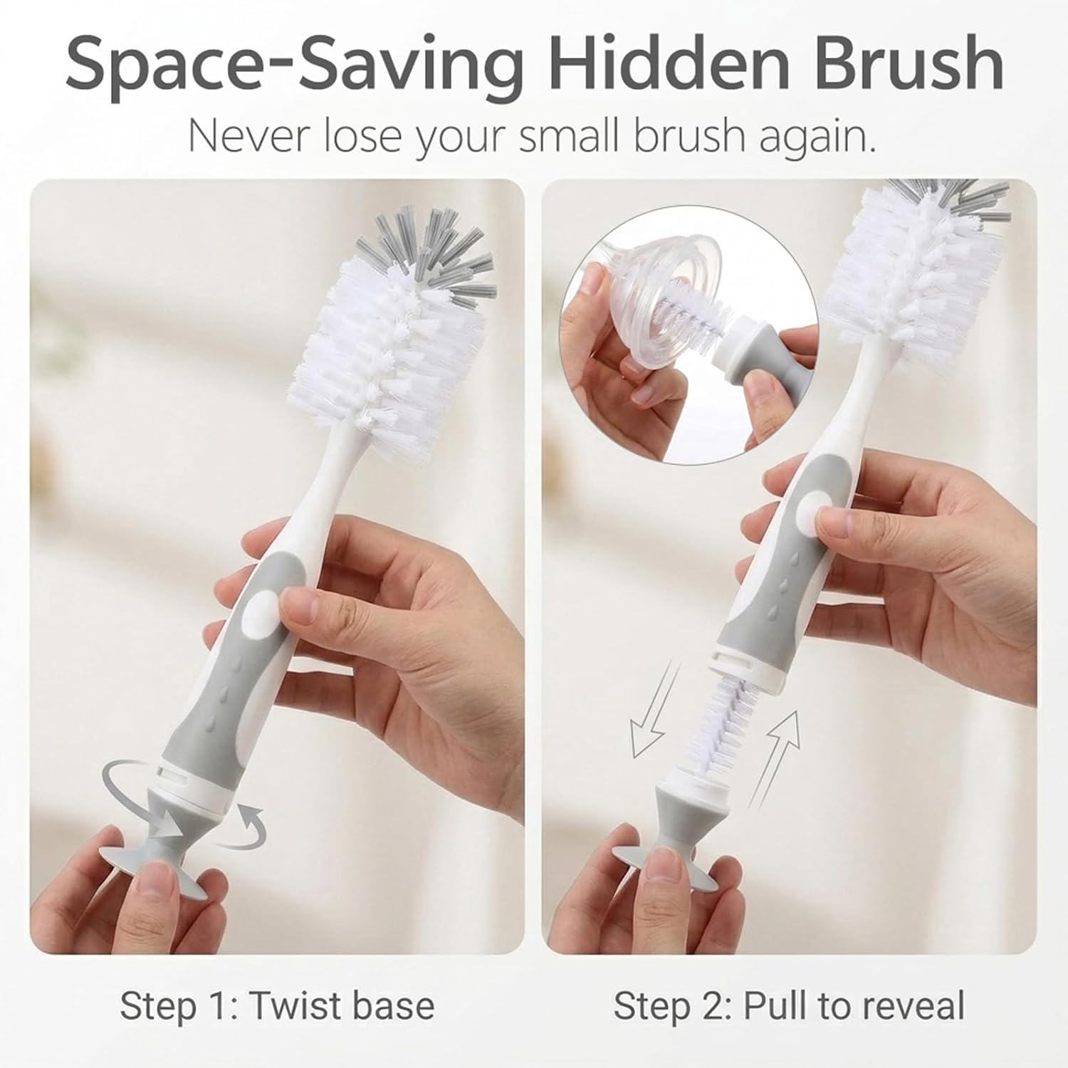 Detalle 2 de Ariseno 7-in-1 Baby Bottle Cleaner Set with Nylon & Silicone Brushes, Gray