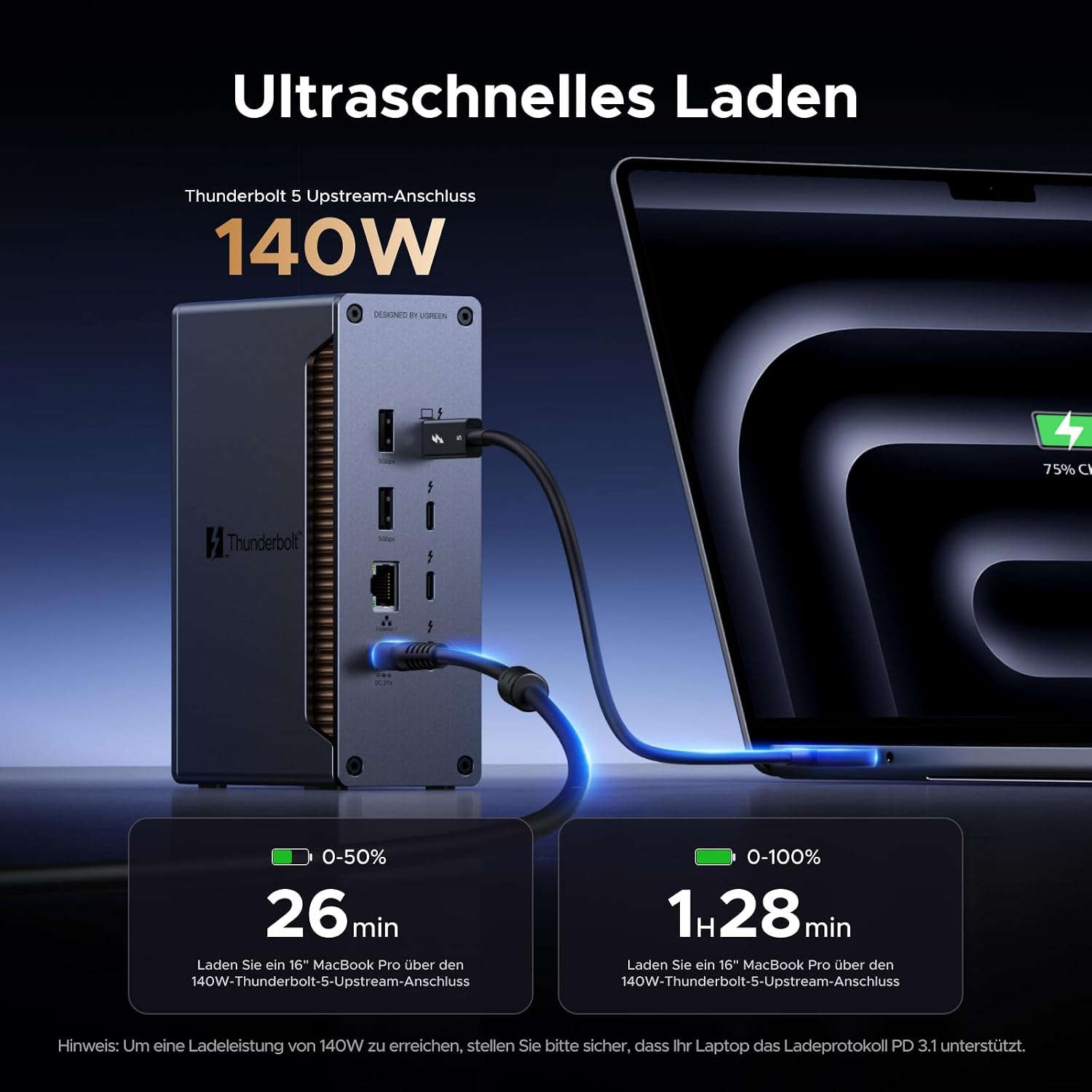 Detalle de UGREEN Revodok Max Thunderbolt 5 Dock – 120 Gbps, 13‑in‑1 Docking-Station