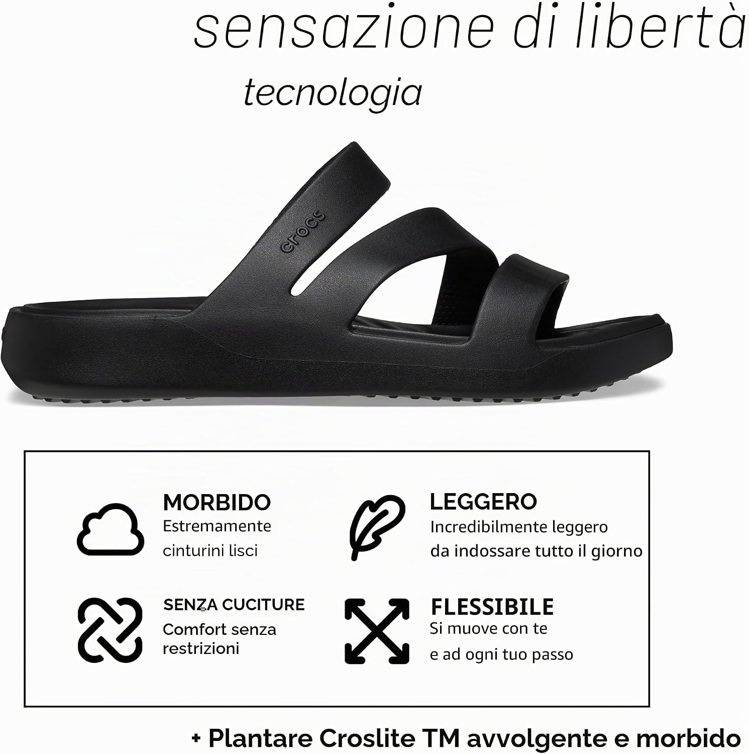 Detalle 2 de Crocs Getaway Strappy Sandali Donna – Nero, 36/37 EU