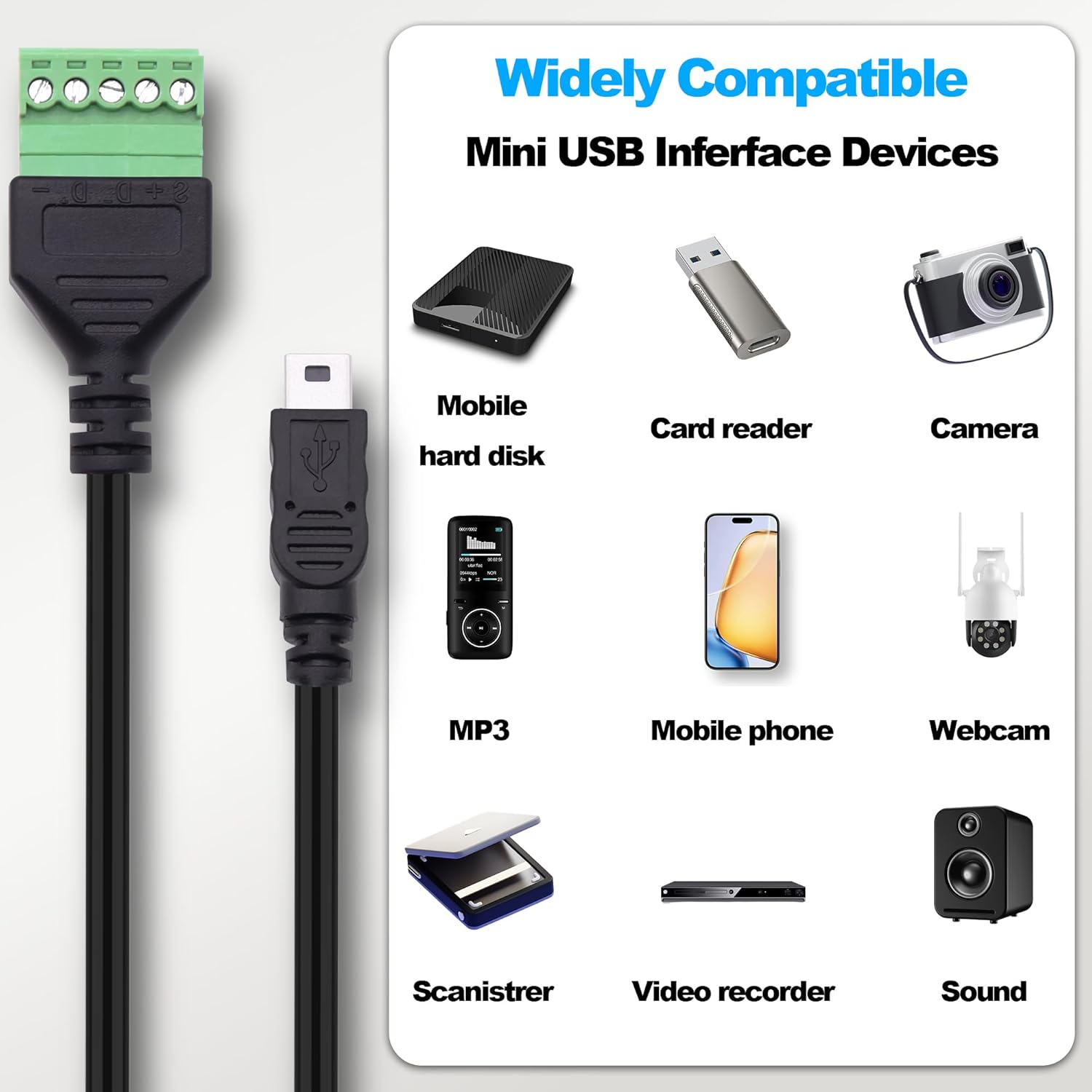 Thumbnail 6 de YARCHONN Mini USB Screw Terminal Block Connector Cable — 30cm, 2-Pack