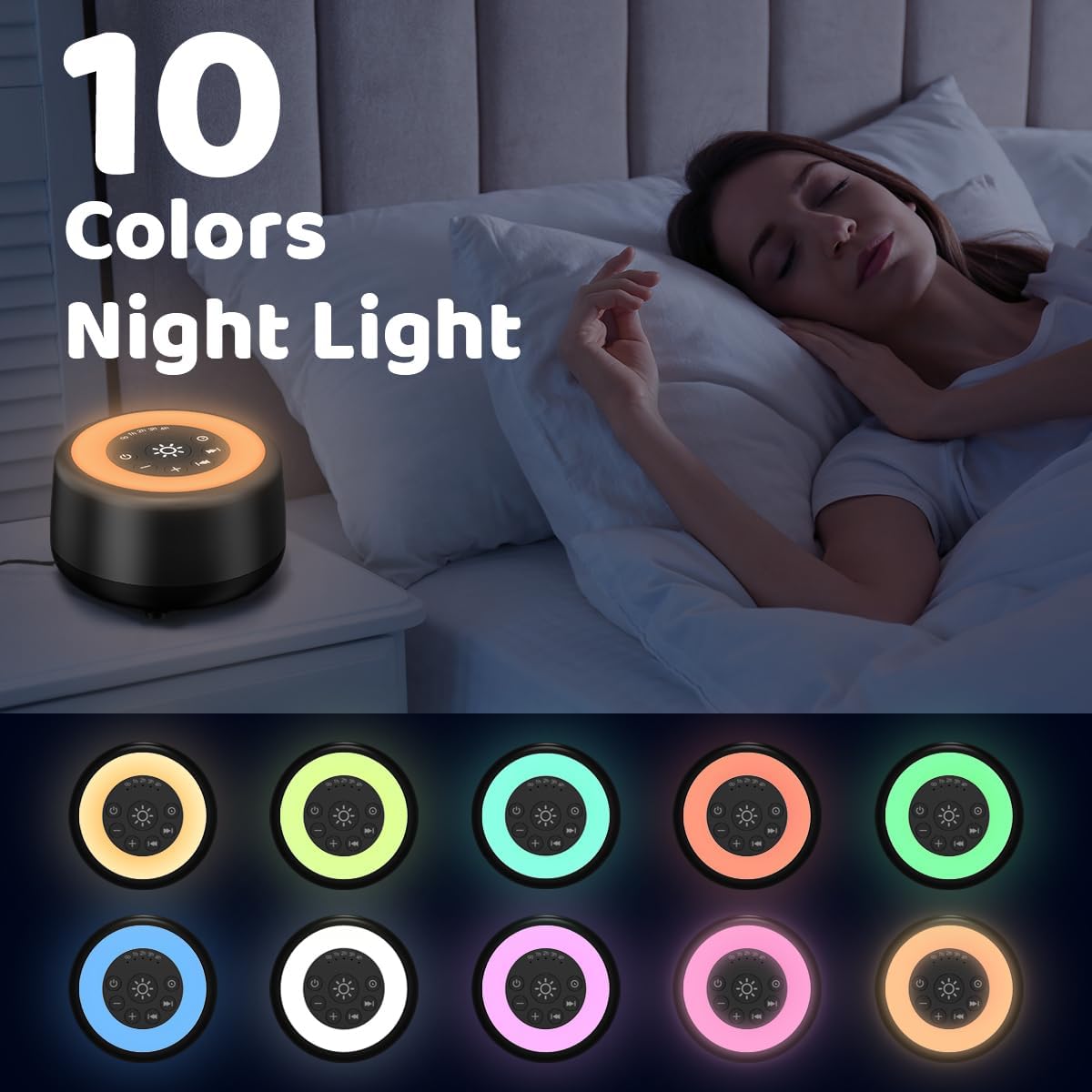 Detalle de Sleepbox SWN-M1 White Noise Machine, 25 Sounds, 10-Colour Light, Black