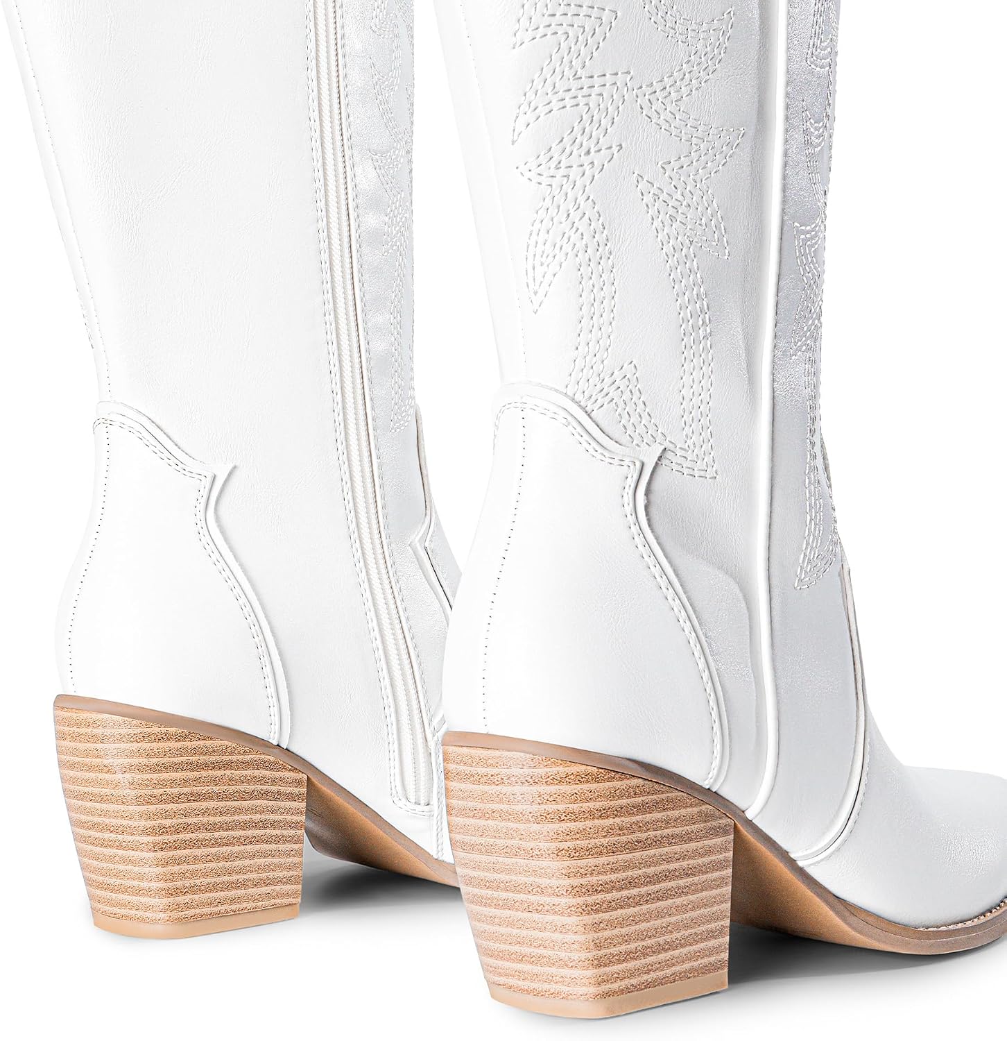 Thumbnail 5 de DREAM PAIRS Women's Cowboy Boots Wide Calf with Zipper, 3-Inch Block Heel, Pointed Toe, Embroidered Western Knee-High Boots