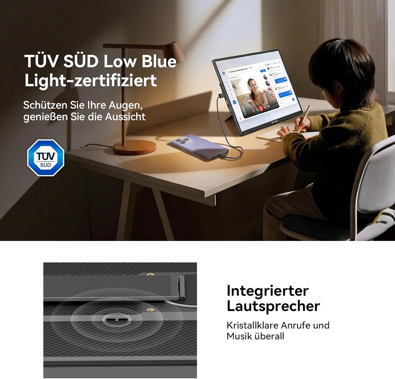 Detalle de Blackview 16.1 Zoll ultradünner tragbarer Monitor – Plug & Play, 16:10 FHD, 360° Magnetständer
