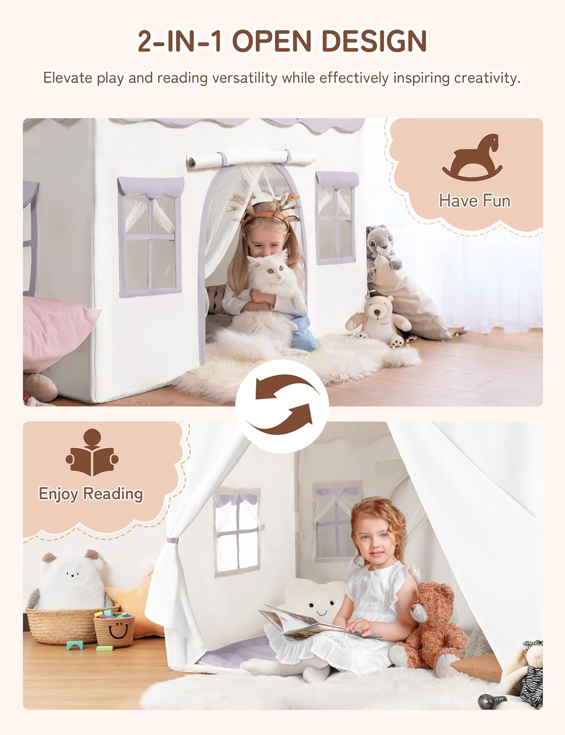Thumbnail 1 de besrey 2 IN 1 Kinderzelt mit Matte & Lichtern, Indoor-Spielhaus für Mädchen (lila), ab 3 Jahren