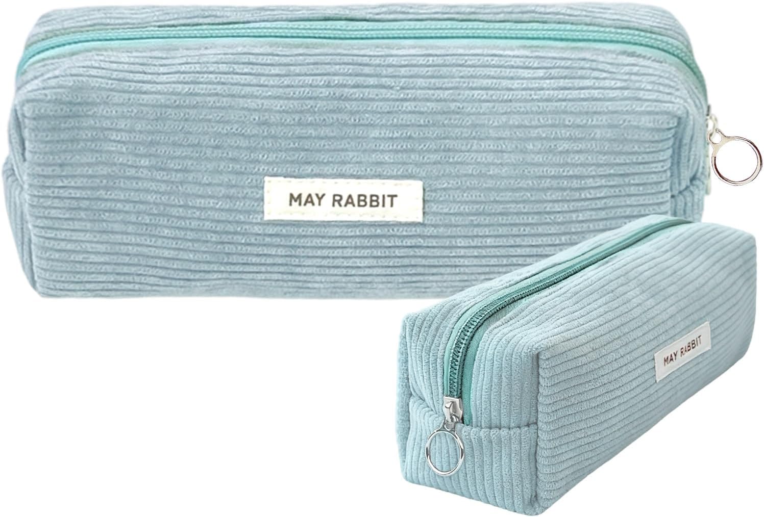 Detalle de Vfrdsa Corduroy Pencil Case – Blue, Large Capacity for Stationery Storage