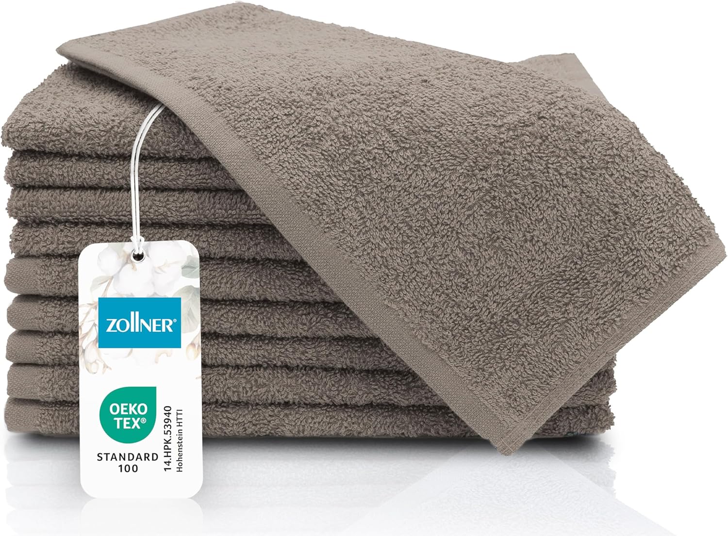 Detalle de ZOLLNER Set de 10 Serviettes pour invités – serviettes 30x50 cm en coton, éponge douce, couleur Fango, certifiées OEKO-TEX