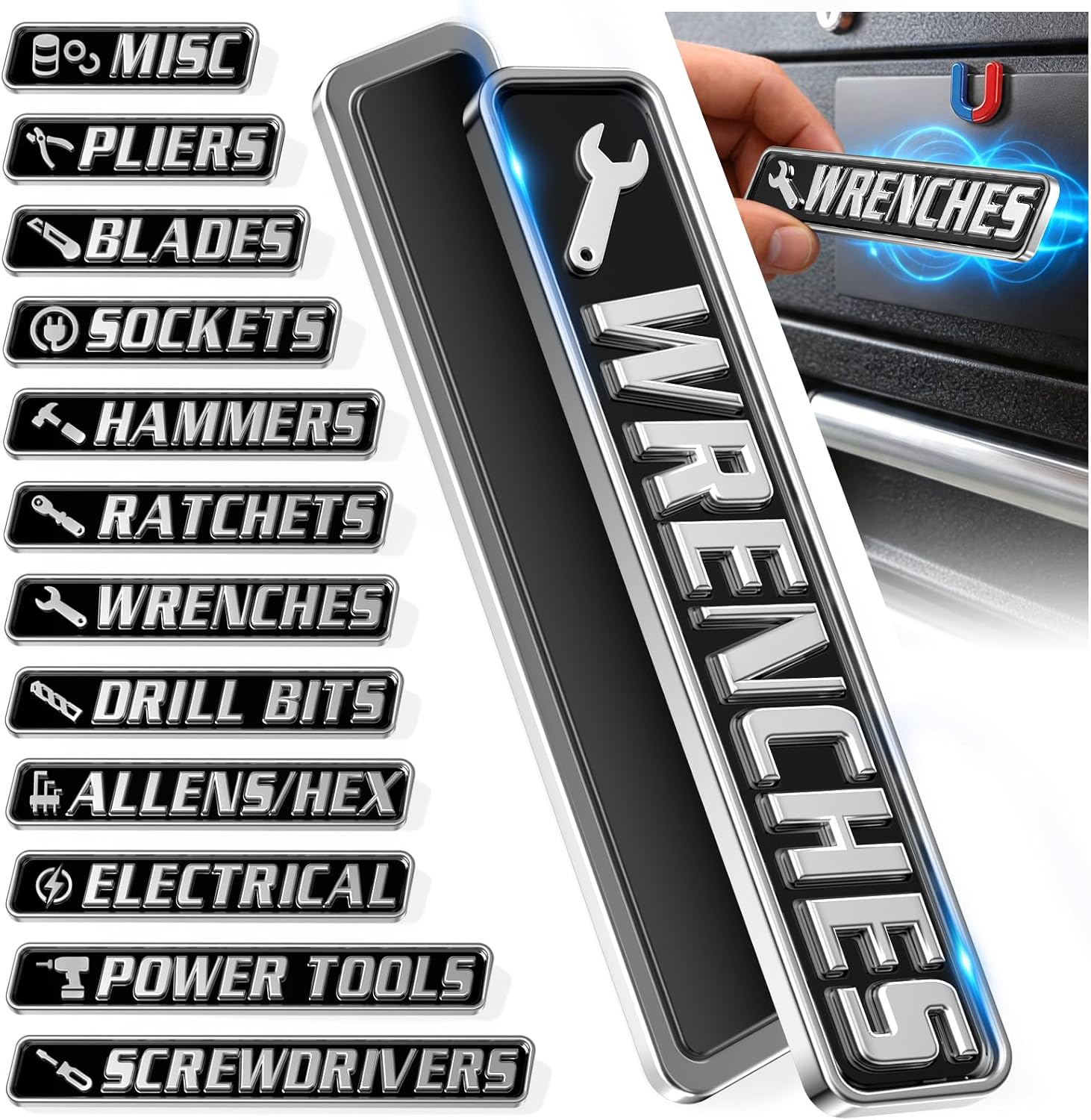 Magnetic Tool Box Labels, 12-Piece Set