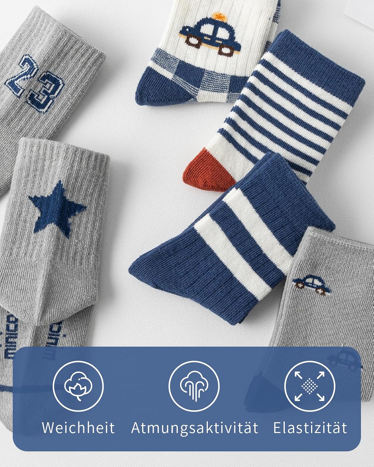 Detalle de Kyopp 10/5 Paar Kinder-Socken (Mädchen & Jungen) – Funny Animals, Crew Socks aus Baumwolle