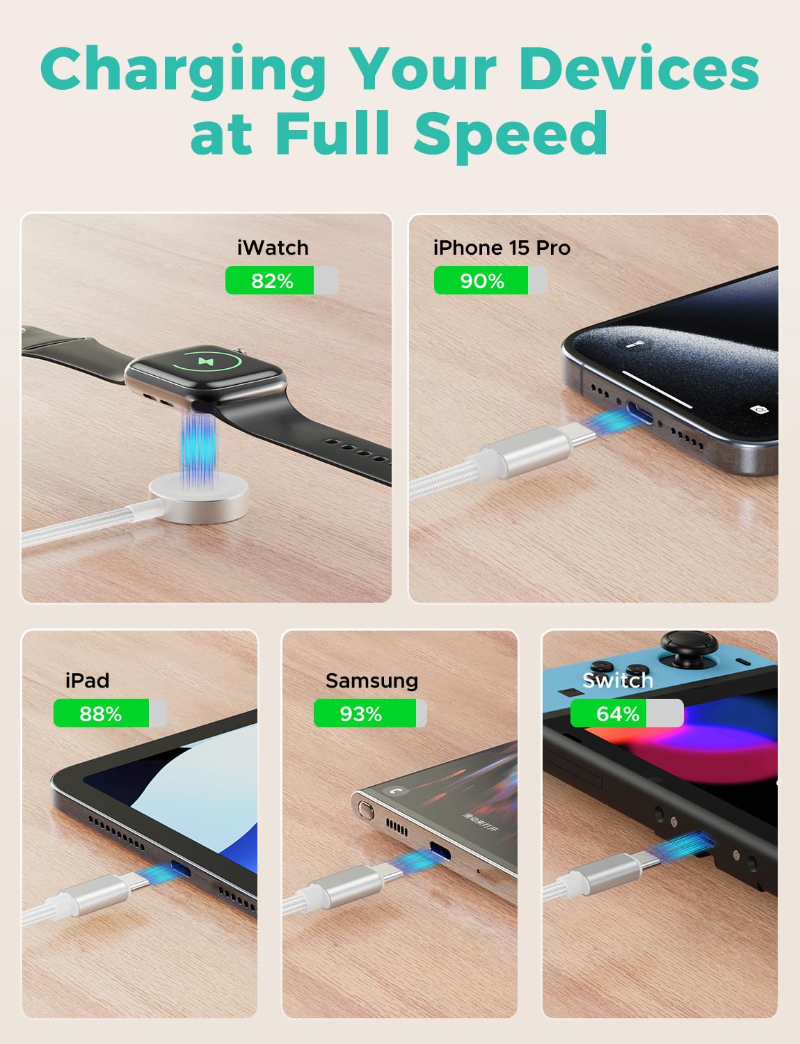 Thumbnail 2 de Amasuki Weiß 2er-Set 3-in-2 USB‑C Kabel für Apple Watch & iPhone