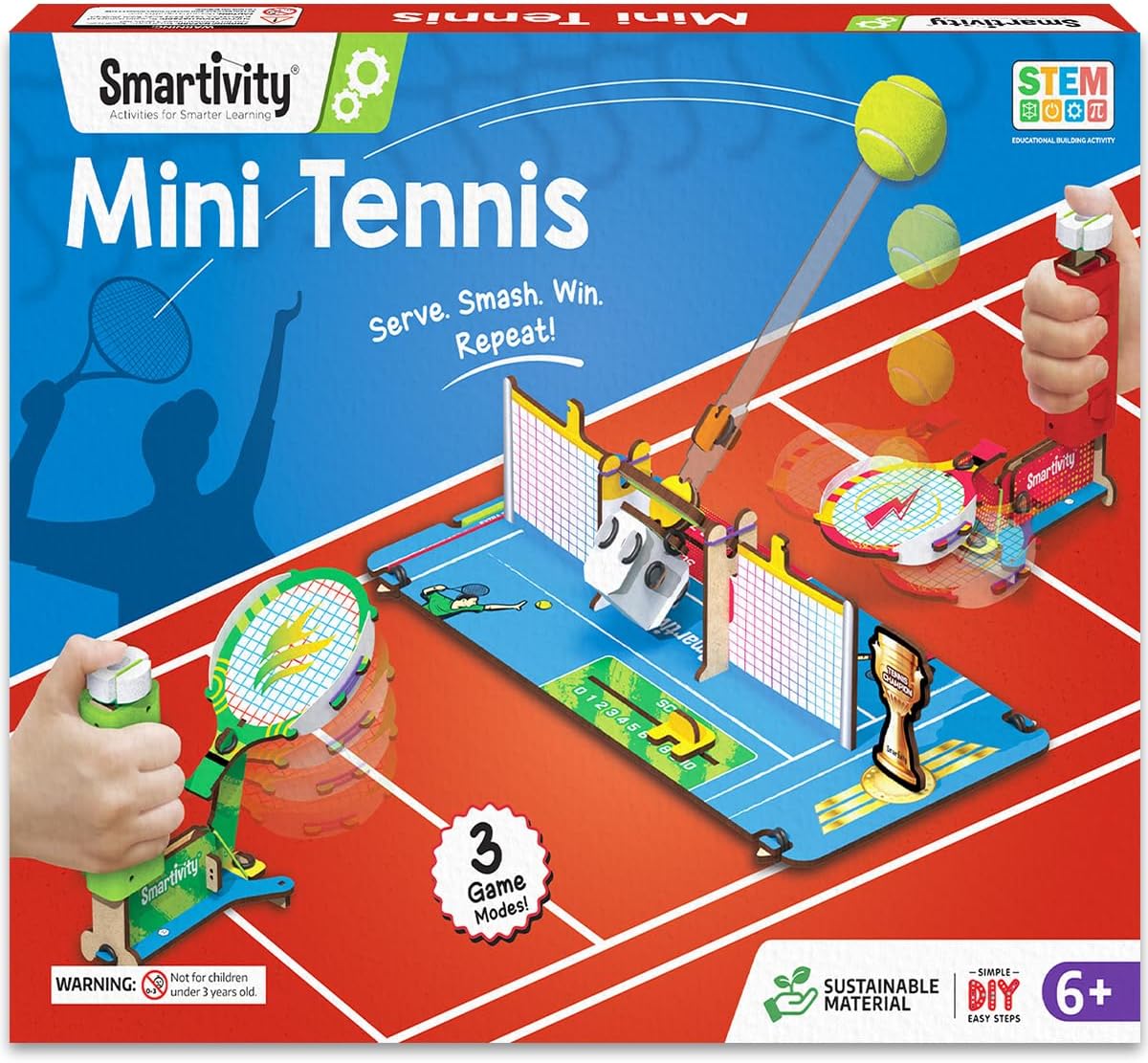 Detalle de Smartivity DIY Tabletop Tennis Game, 2-Player Mechanical STEM Kit for Kids 6–12