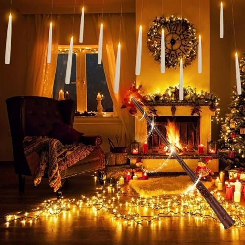 Thumbnail 2 de LIVEN 24 Pcs Halloween LED Magic Hanging Floating Candles – Ensemble féerique avec 2 baguettes magiques