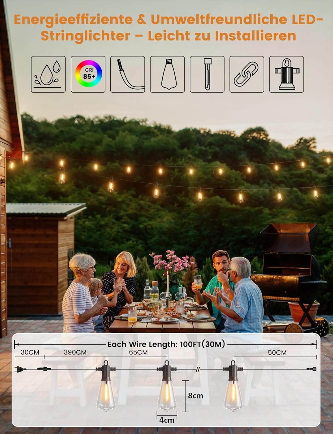 Thumbnail 4 de ZOTOYI catena luminosa LED da esterno 30 m con lampadine ST38 40+2