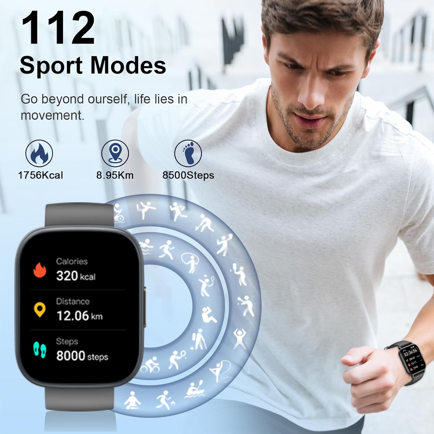 Detalle de Smartwatch 1.95" con chiamate Bluetooth e SpO2