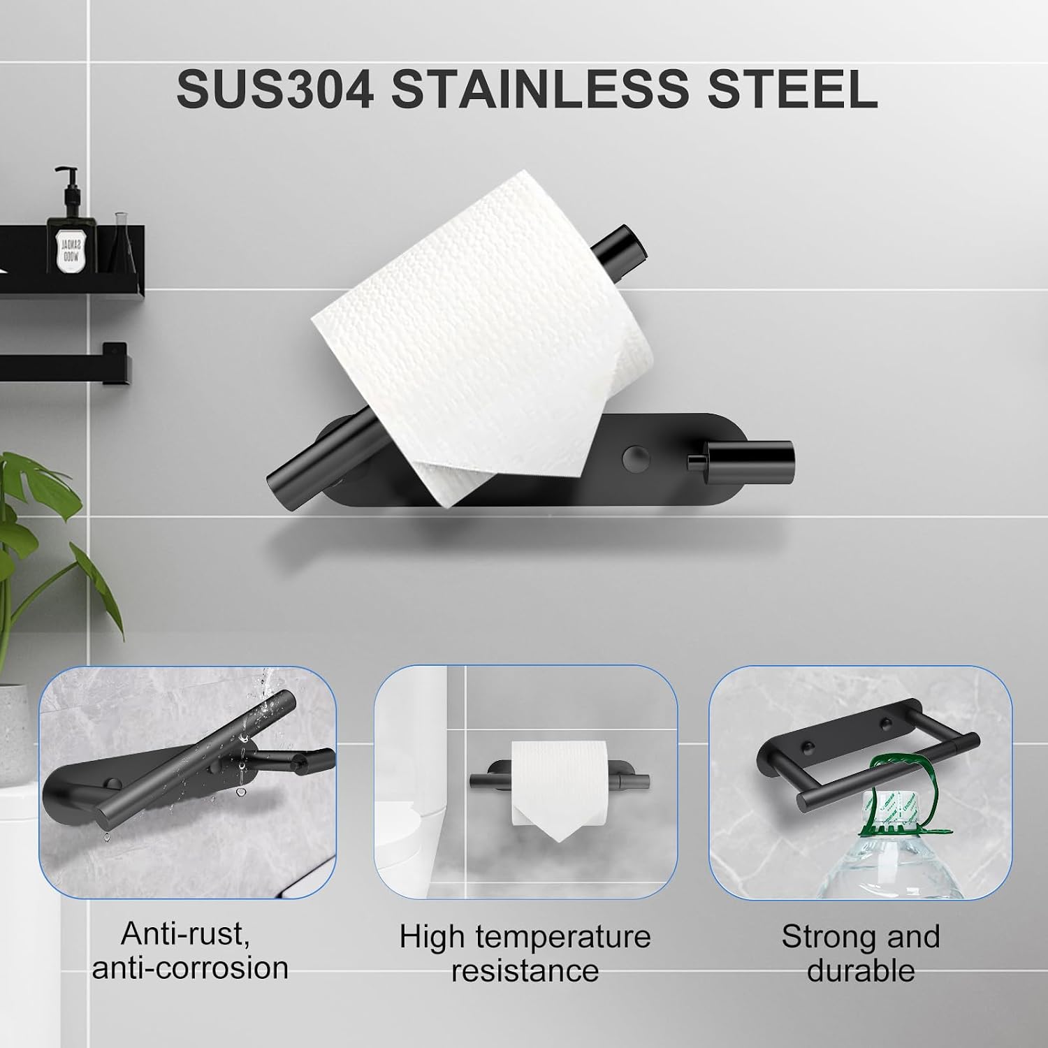 Thumbnail 2 de SetSail k093 Matte Black Stainless Steel Toilet Paper Holder, Wall Mount