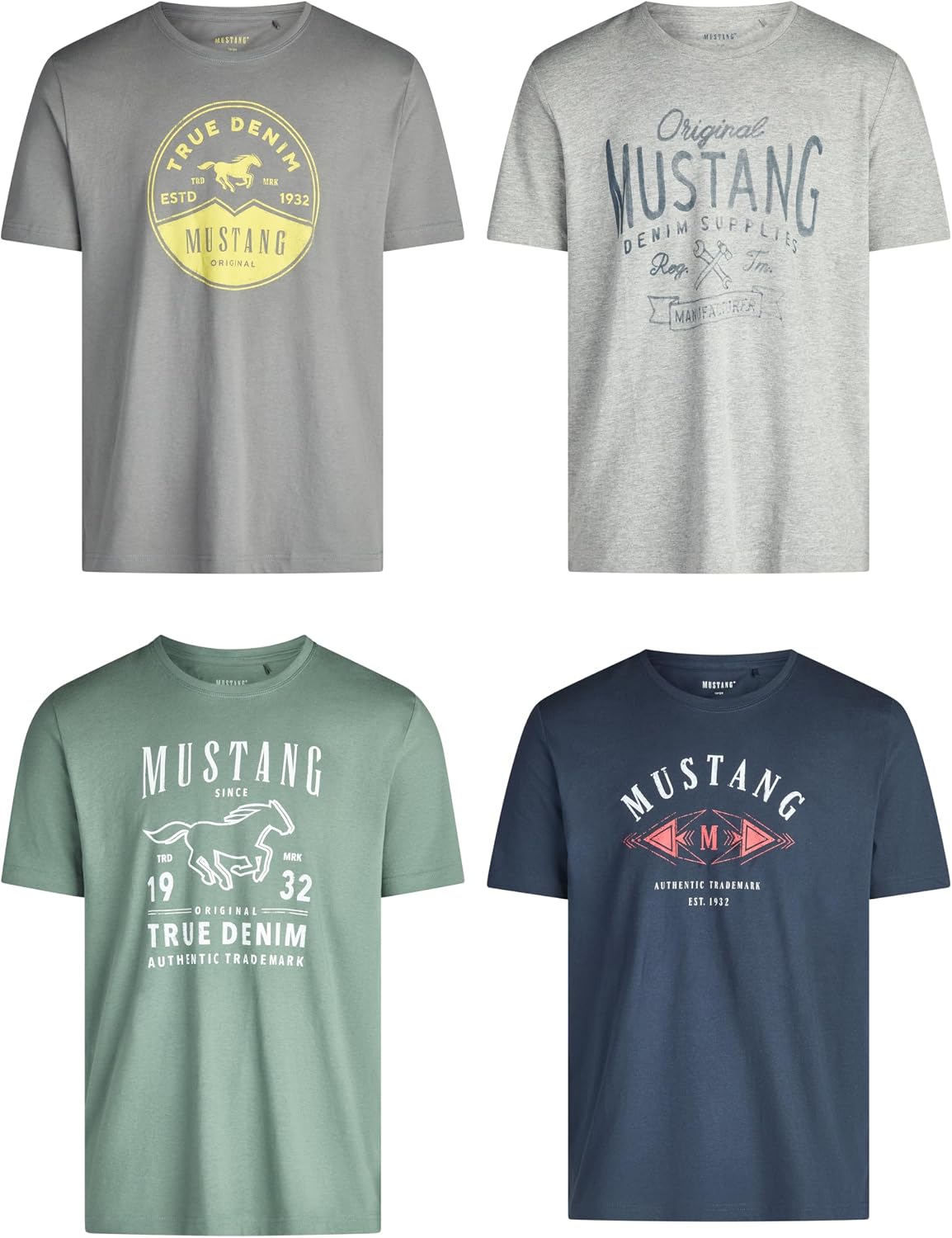 Detalle de MUSTANG T-Shirt Herren Regular Fit 4er Pack – Baumwolle, Rundhals, Kurzarm
