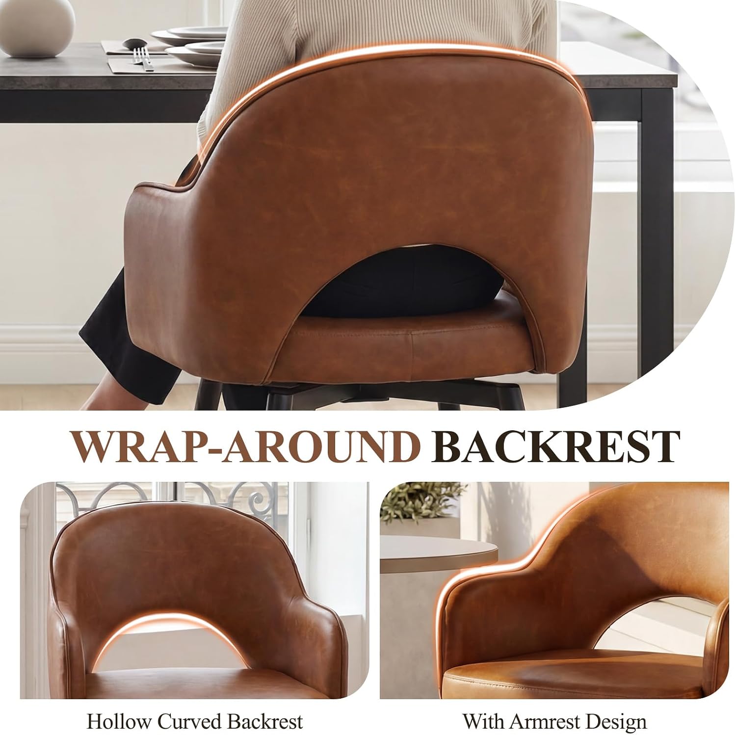 Thumbnail 5 de Chairus Set di 4 Sedie da Pranzo in Ecopelle con Sedia Girevole Imbottita – Marrone