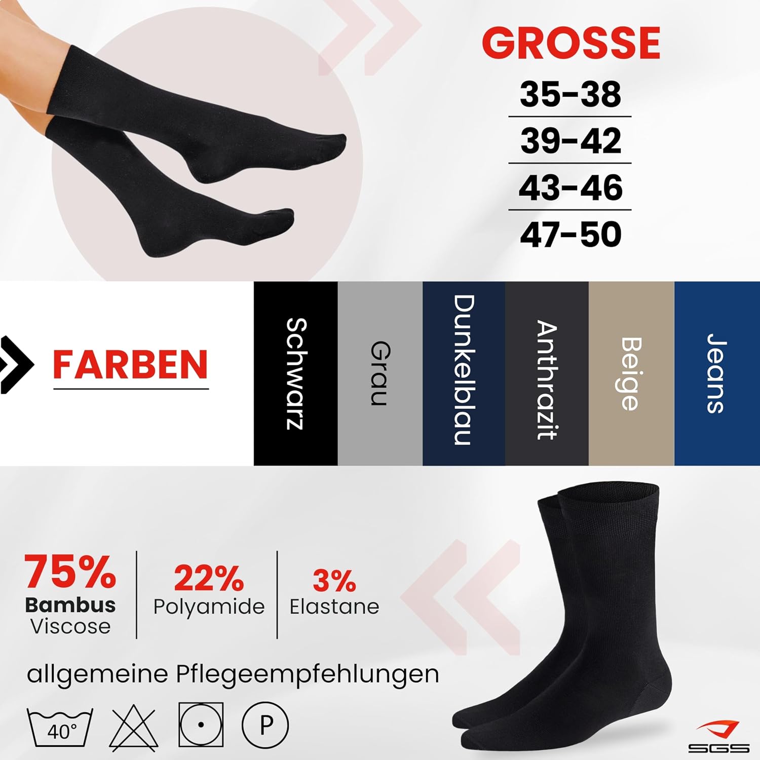 Thumbnail 4 de SGS 5/10 Pack Bambus Socken 43-46