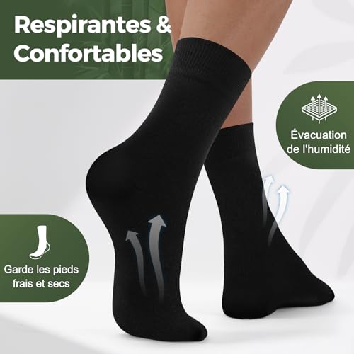 Thumbnail 3 de FALARY Homme Chaussettes Bambou Anti-Transpiration et Anti-Odeur – Lot de 6, Noir (43-46)