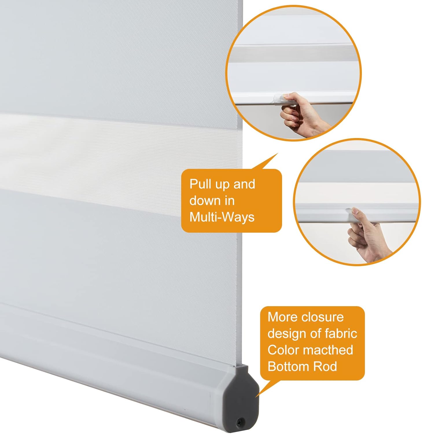Detalle de Persilux Cordless Zebra Blinds for Windows – Free-Stop Dual Layer Light Control (34"W x 72"H, White)