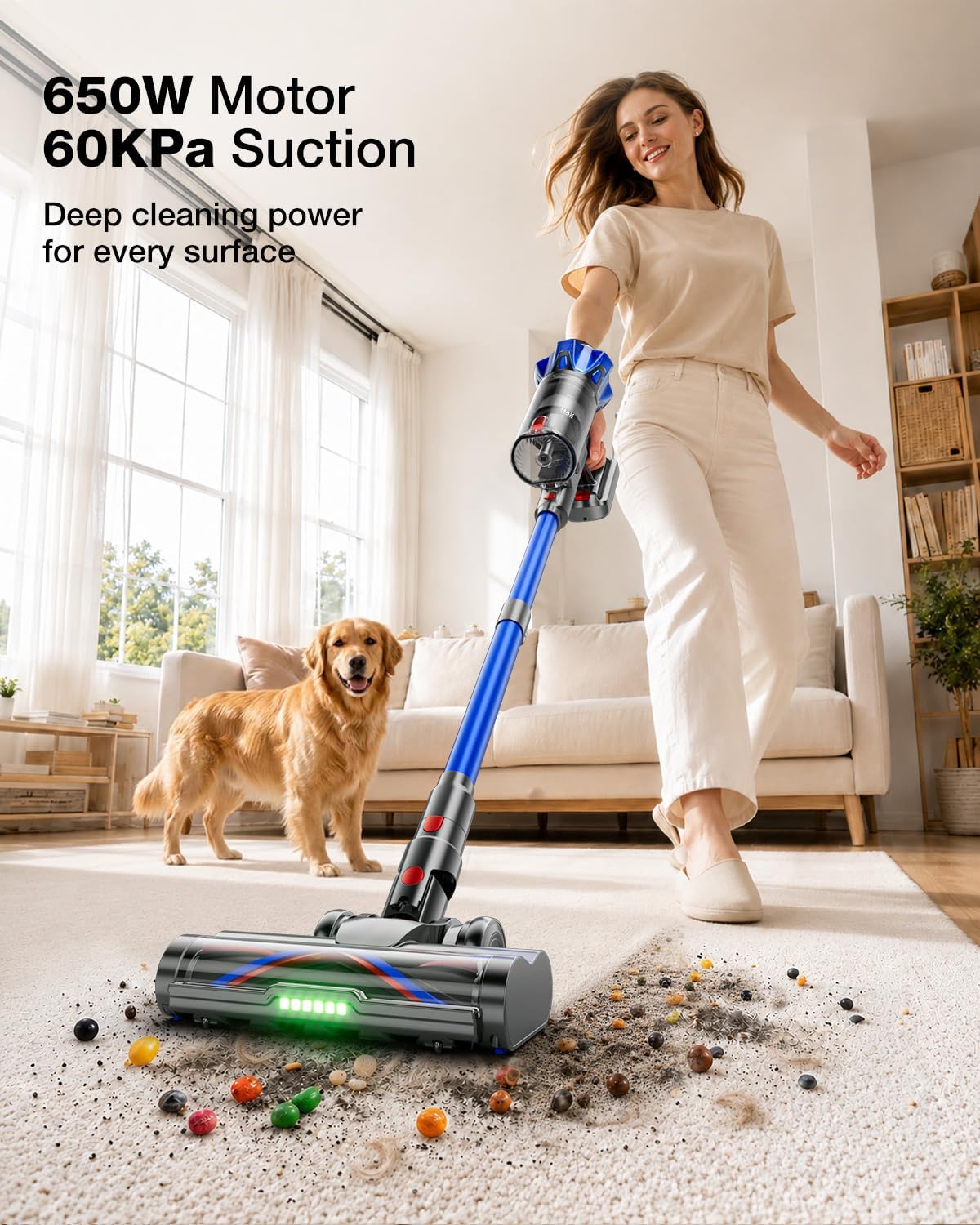 Detalle de InBoon X16 Cordless Stick Vacuum, 60KPa Suction, 70-Minute Runtime, HEPA Filter