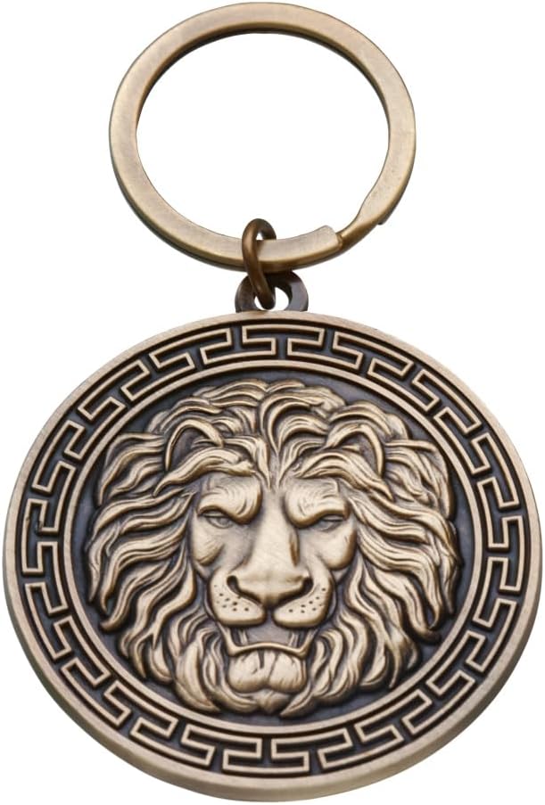 Detalle 2 de Harts Vintage Leo the Lion Head Keyring Charm, 50mm Brass with Greek Key Border