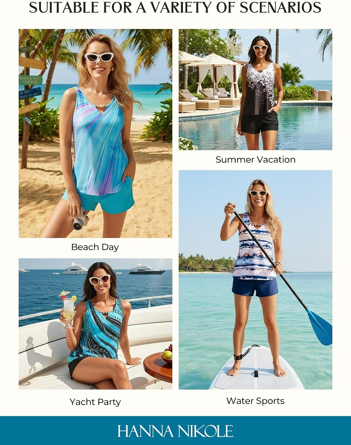 Thumbnail 6 de Hanna Nikole Tankini femme – ensemble deux pièces, haut push-up et short de sport