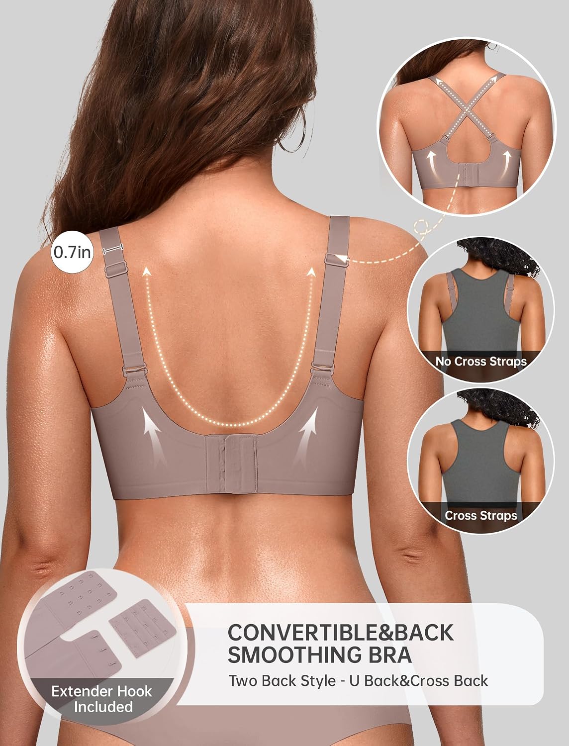 Detalle de OEAK Women Jelly Bra: No-Wire Scalloped Push Up T-Shirt Bra (Seamless, Convertible Straps)
