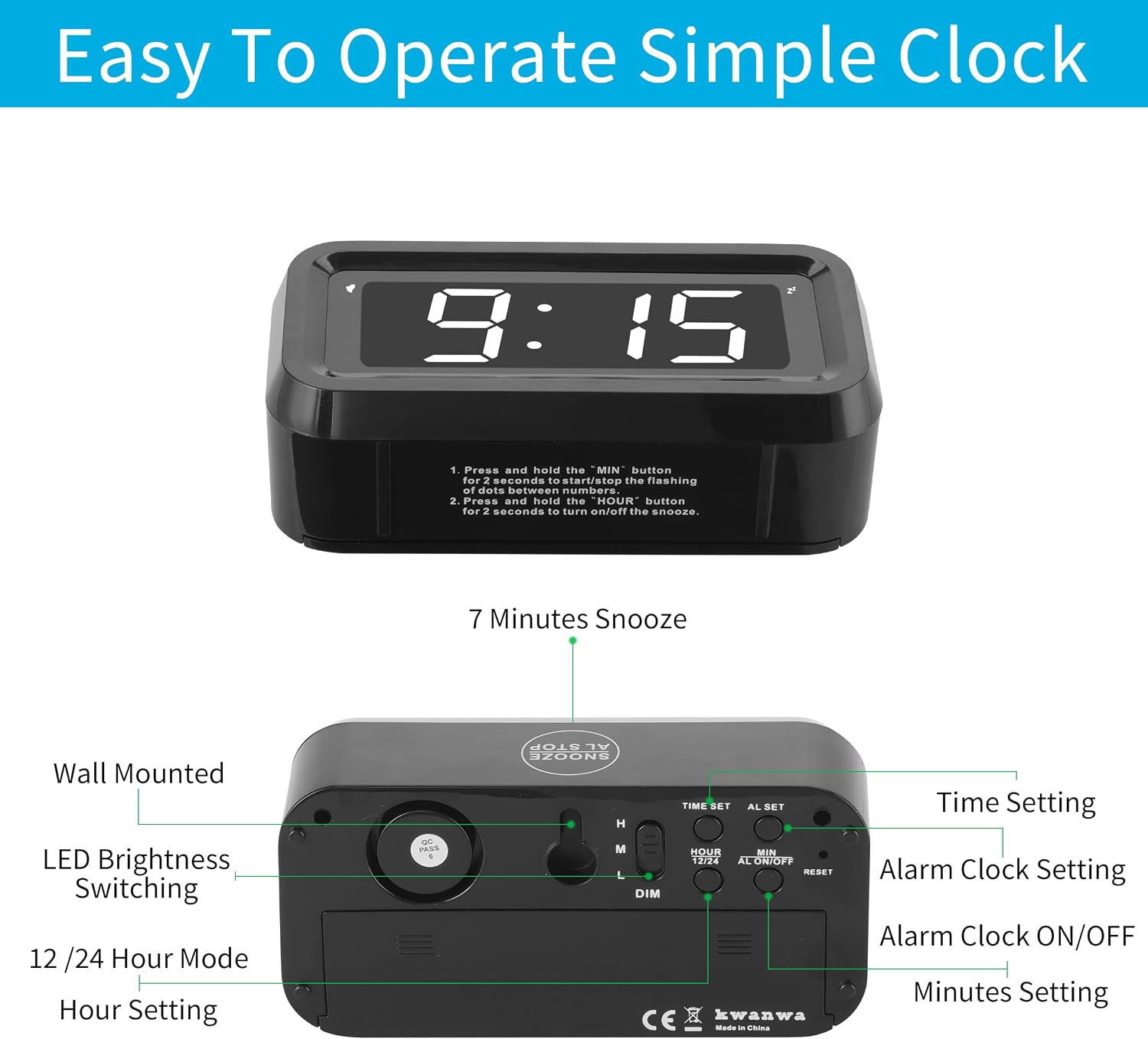 Thumbnail 5 de KWANWA Alarm Clock Digital Clock