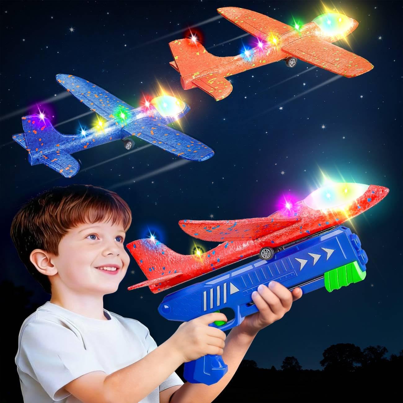 Detalle de SYHLN 3 Pack Airplane Launcher Toys - LED Foam Planes with Dual Flight Modes for Outdoor Fun (Ages 4-8)