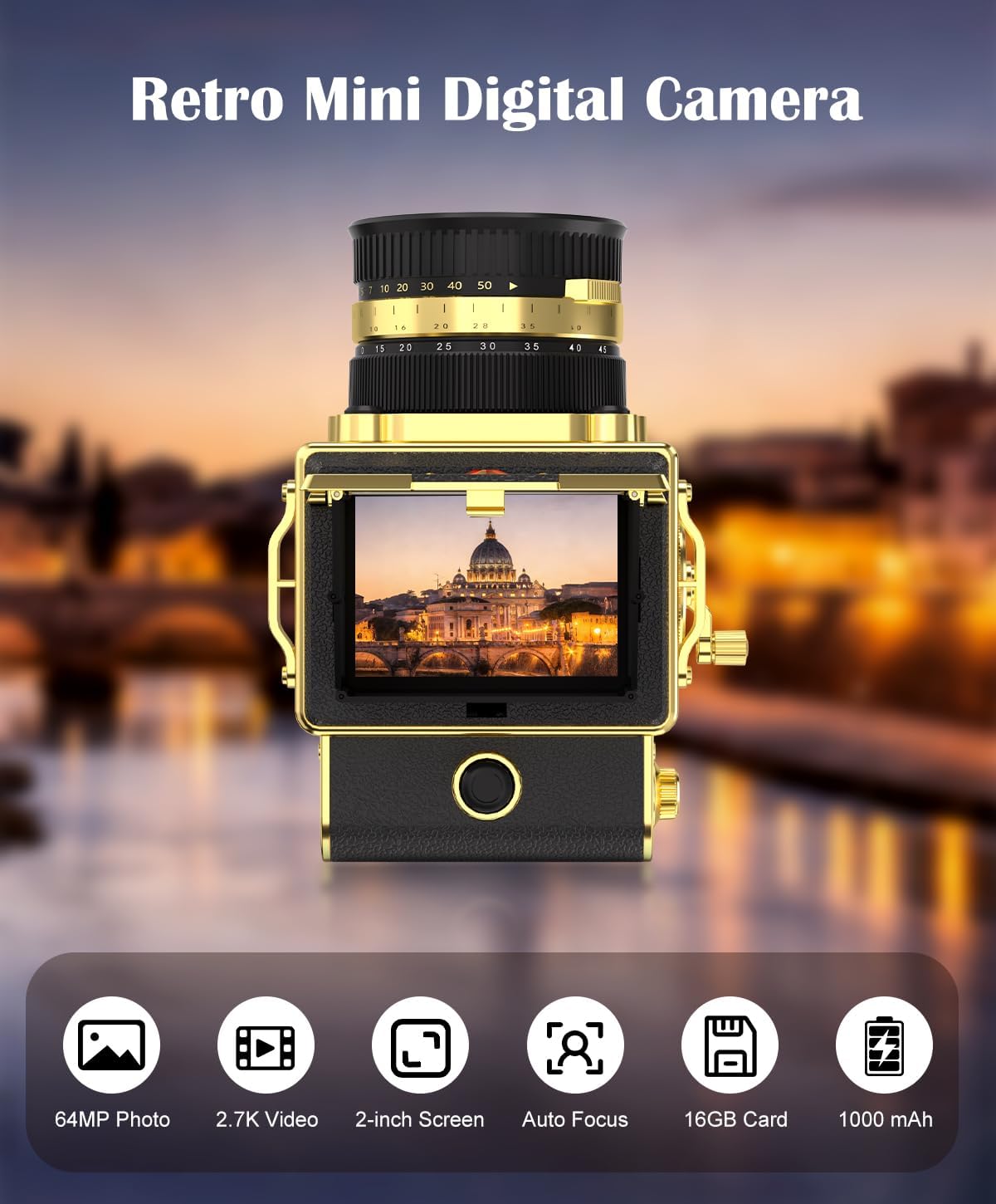 Detalle de Retro Digital Camera - 64MP 2.7K Vintage Mini Vlogging Camera