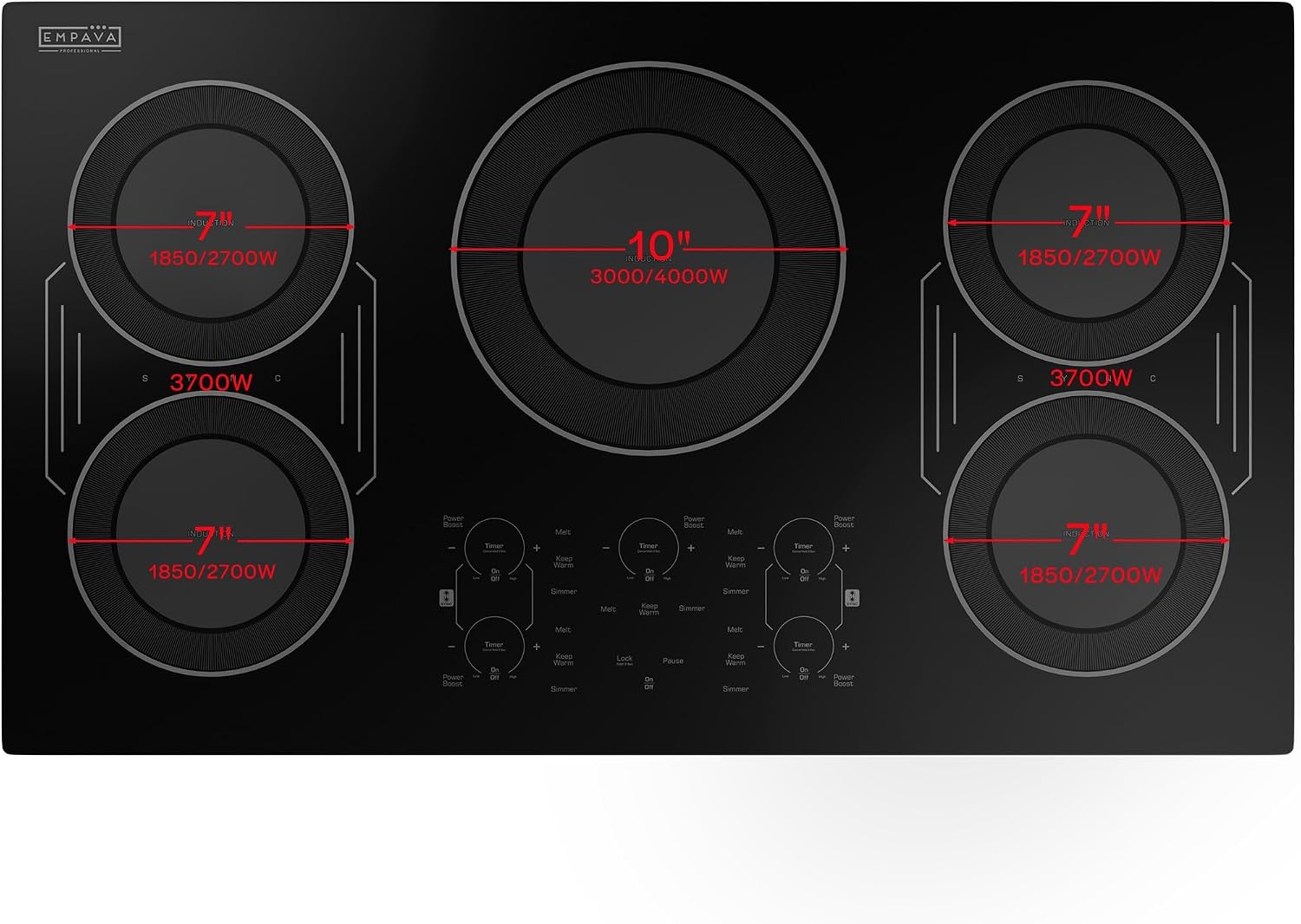 Detalle de Empava EMPV-36EC83H 36-Inch Induction Cooktop, 5 Burners, Bridge-SYNC