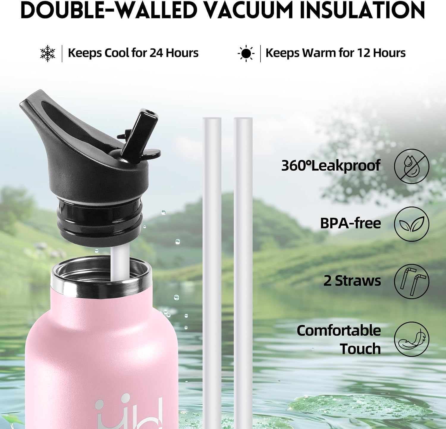 Detalle 2 de Gourde INOX 500 ML avec paille pour sport et voyage