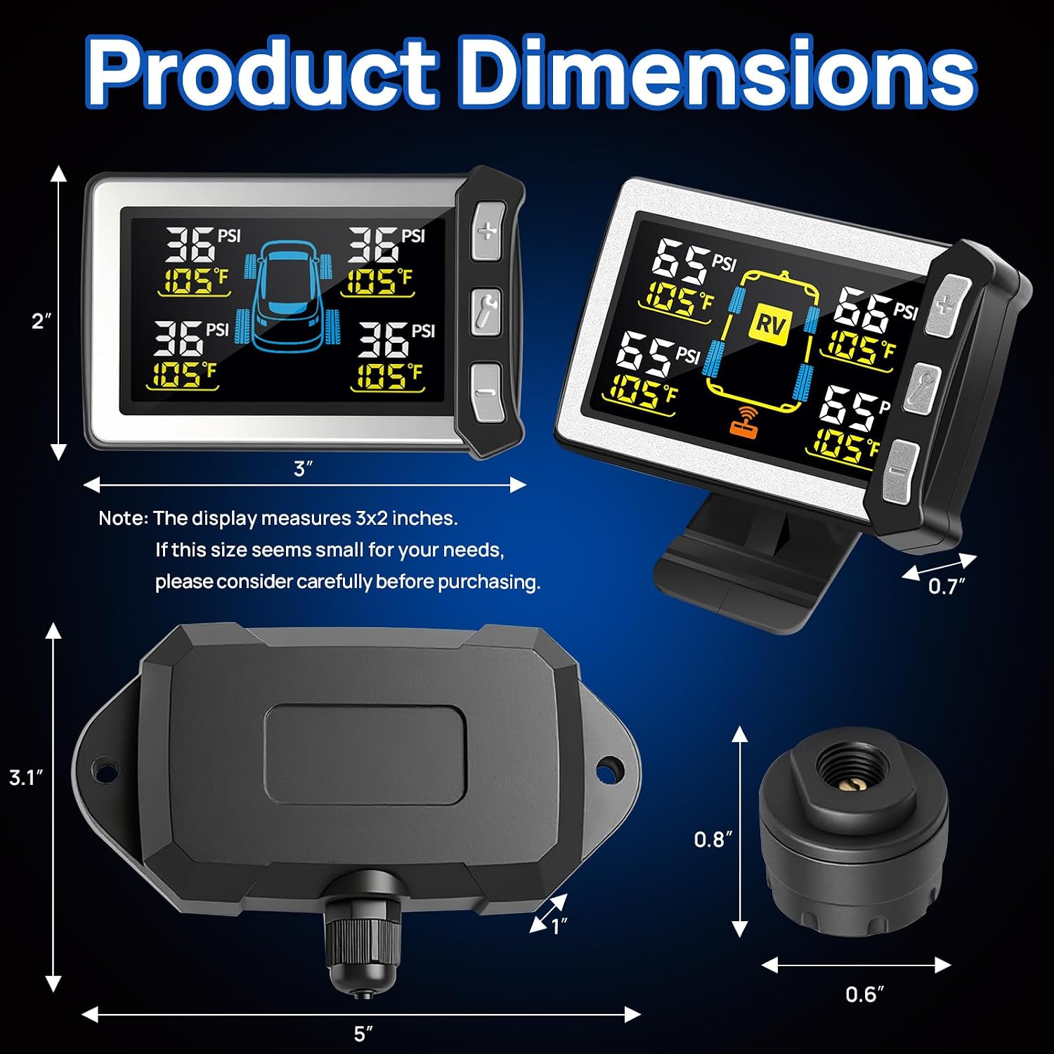 Thumbnail 6 de Masoll RV Tire Pressure Monitoring System, Gen 2 with 4 Sensors and Color LCD Display