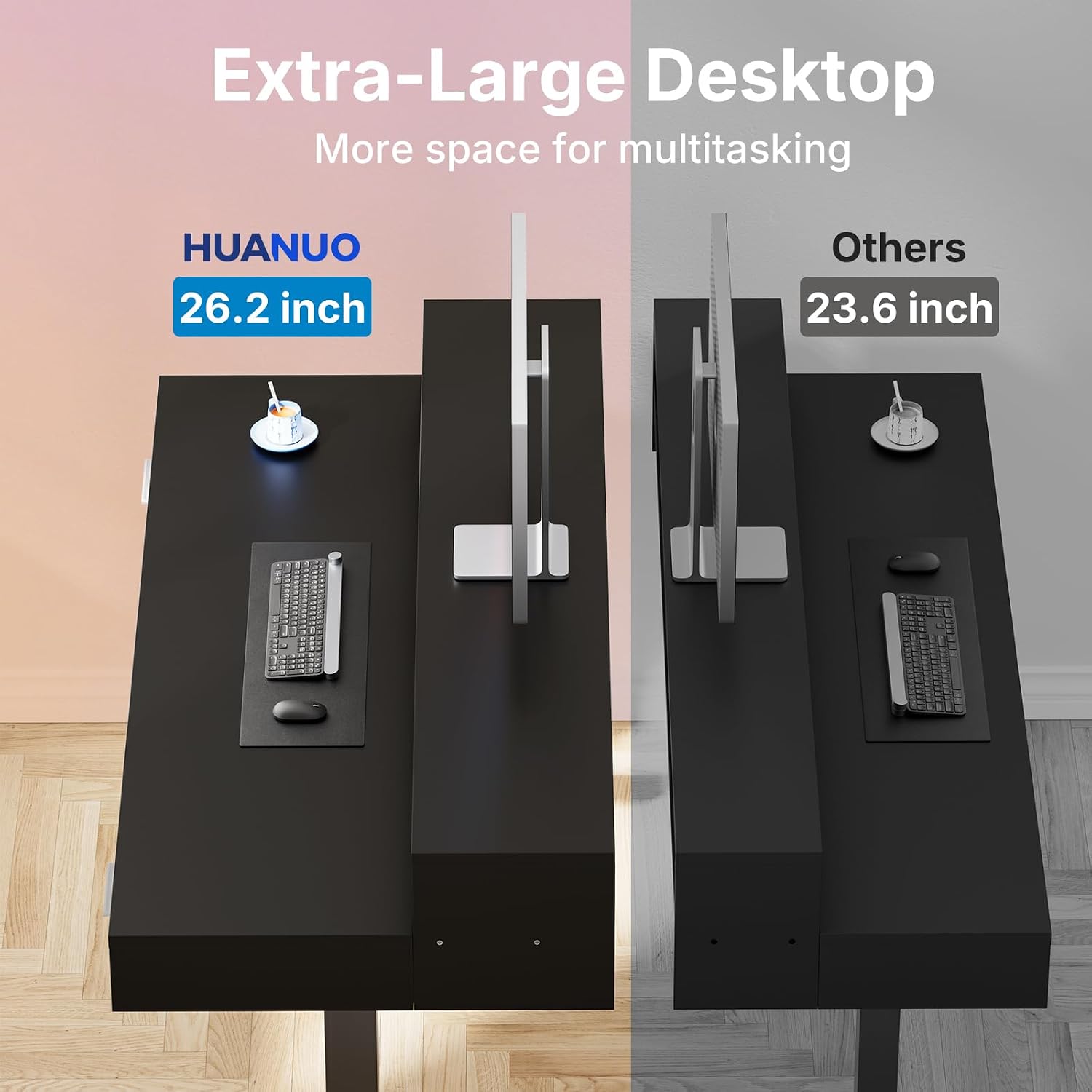 Detalle 2 de HUANUO 63″ x 26″ Electric Standing Desk with Drawers and Keyboard Tray