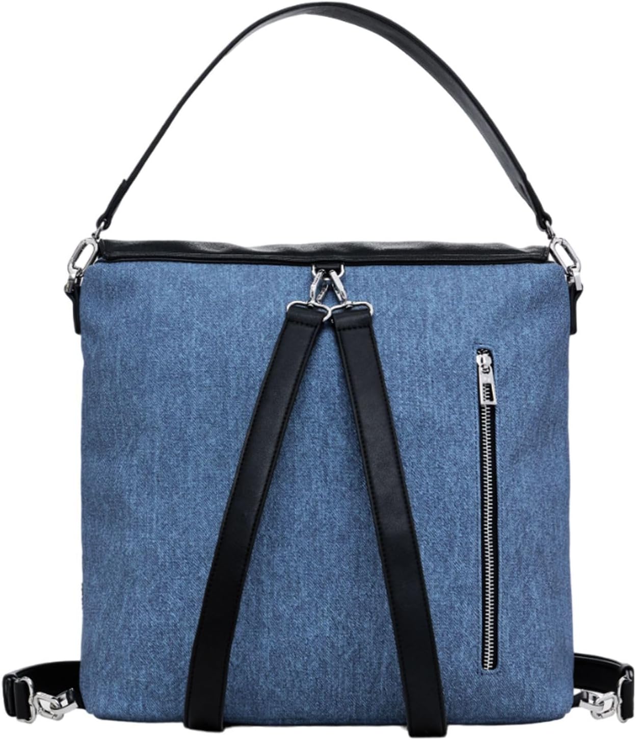 Detalle de Desigual Accessories Pu Backpack Big – vielseitiger Rucksack mit Denim-Look und Mickey-Maus Motiv